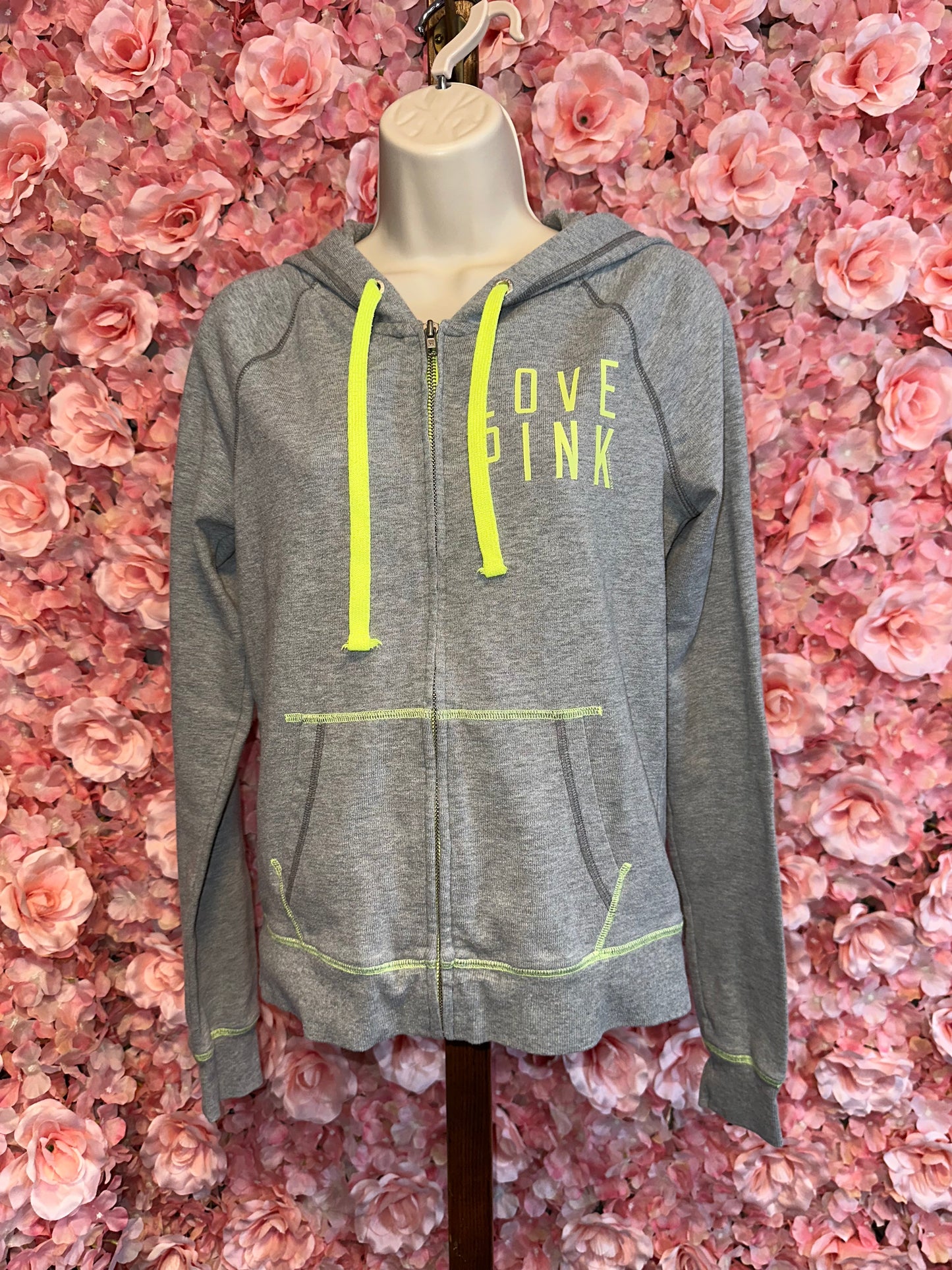 PINK Victoria's Secret (Small) Grey//Lime Green Zip Up Sweatshirt