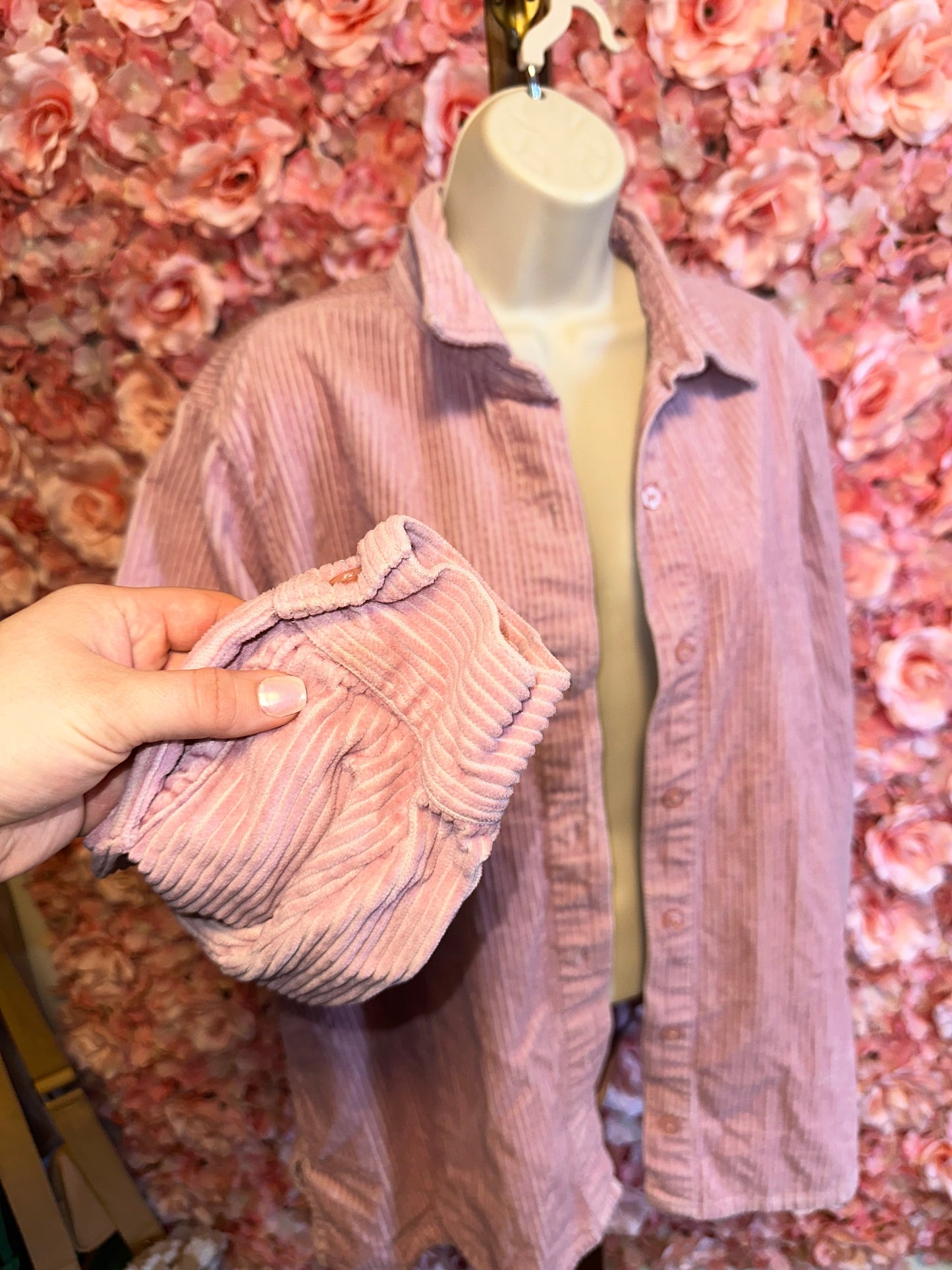 Blair (Large) Vintage Pink Corduroy Ribbed Button Up Shacket