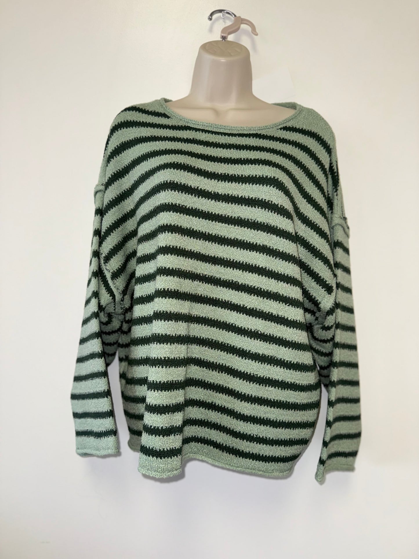 NWT Promesa (Small) Brand New Green Striped Soft Knit Sweater w/ Wide Sleeves