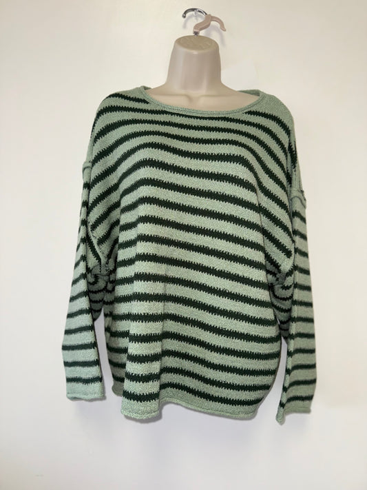 NWT Promesa (Small) Brand New Green Striped Soft Knit Sweater w/ Wide Sleeves