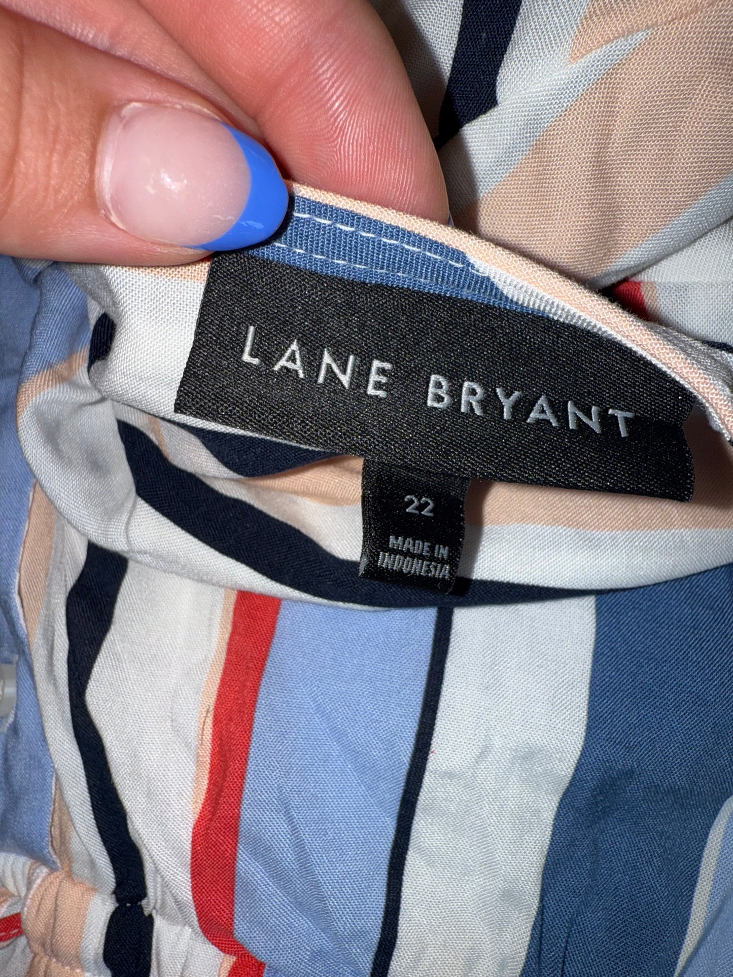 Lane Bryant (22) Colorful Neutral Striped 3/4 Button Up V-Neck Blouse