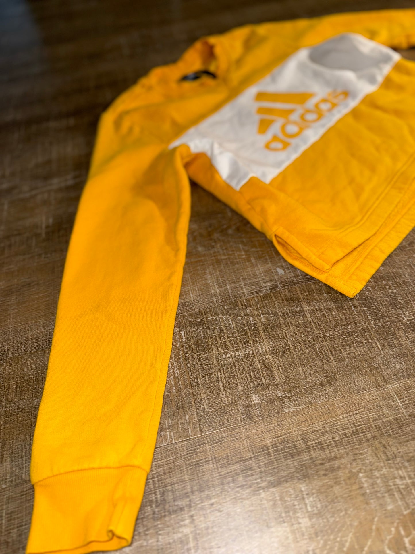 adidas (Kids Small) Yellow and White Color Block Crewneck Sweatshirt