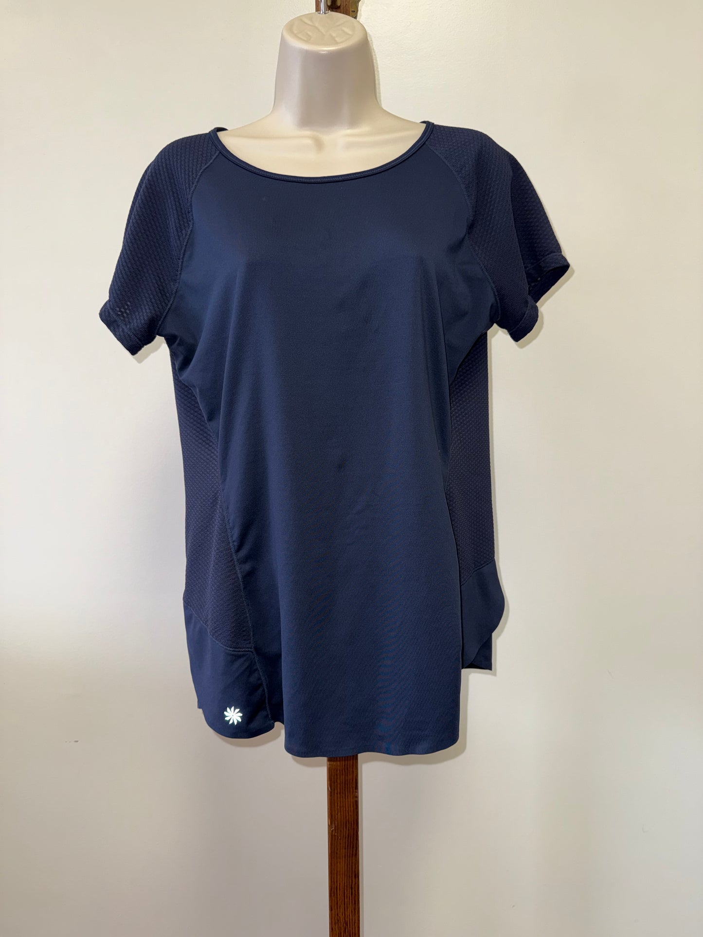 Athleta (Medium) Navy Blue Scoop Neck Tee with Mesh Detailing