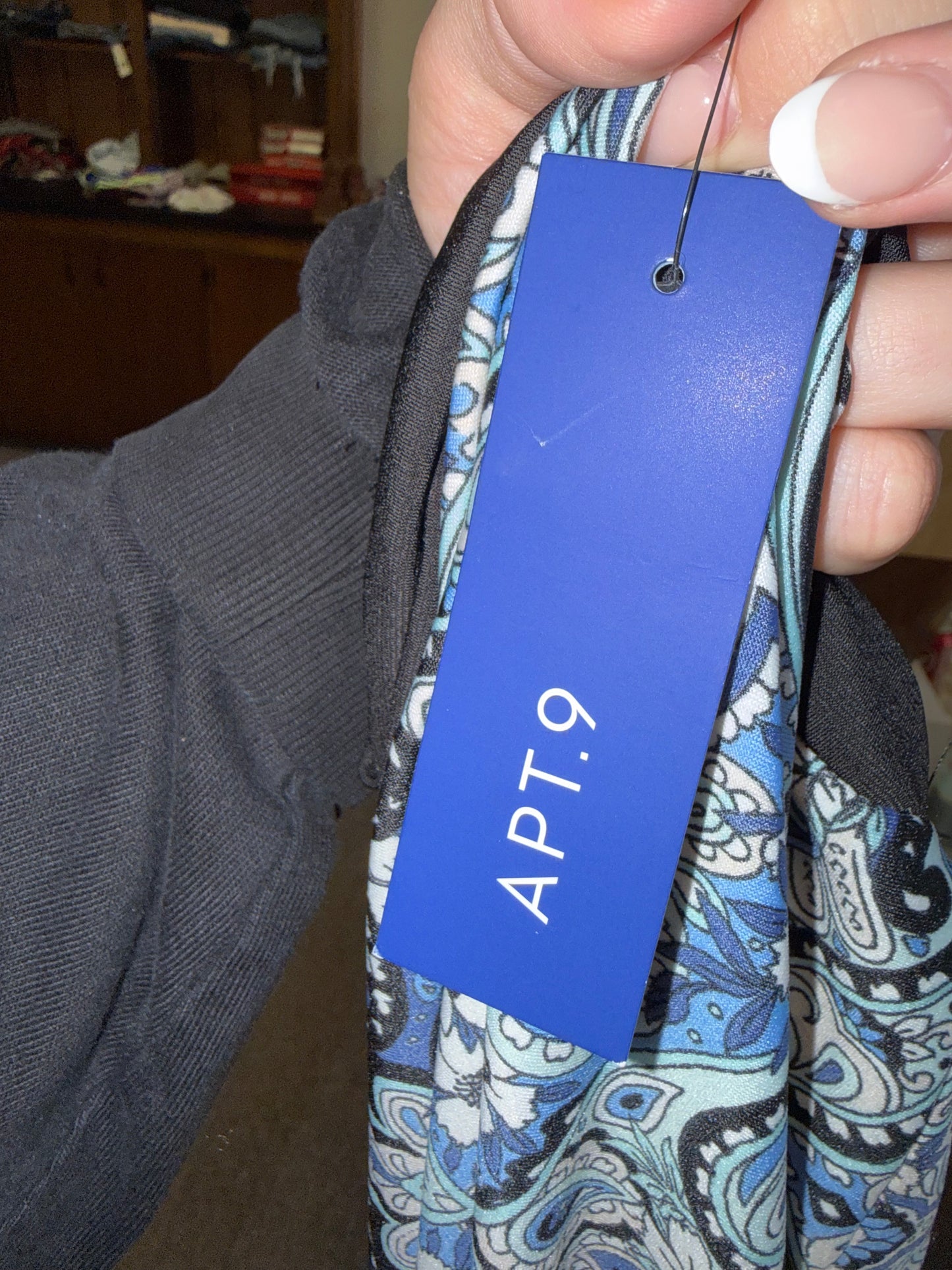 NWT Apt. 9 (Large) Brand New Black/Blue Floral Pattern Wide Leg Dress Pants