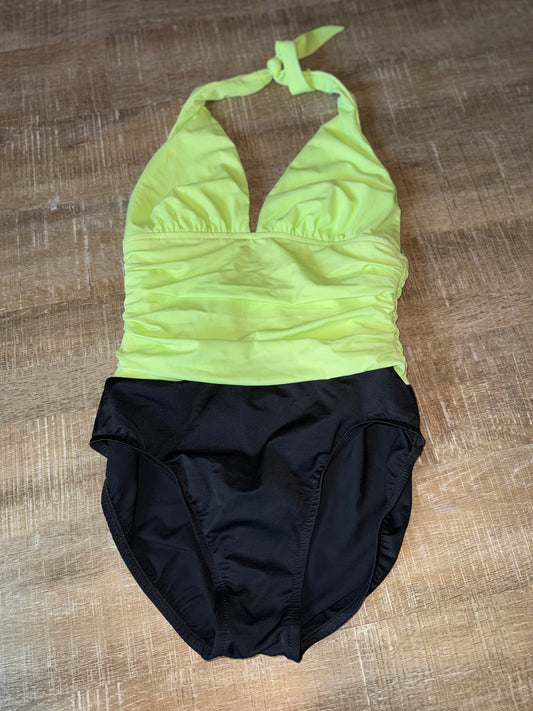 Miraclesuit (10) Brand New Lime Green & Black ColorBlock Swimsuit