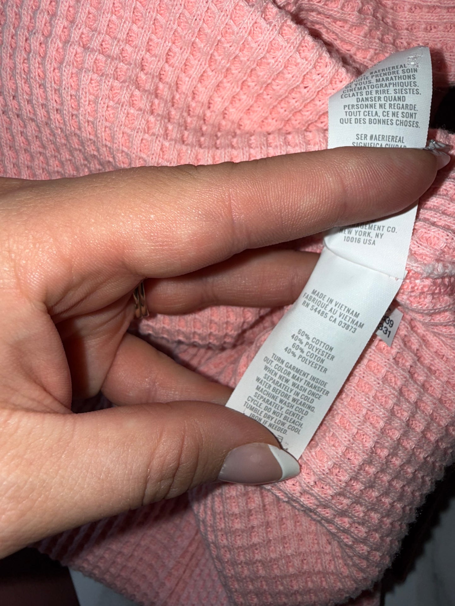 aerie (XS) Pink V-Neck Waffle Knit Oversized Long Sleeve