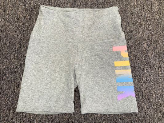 PINK Victoria's Secret (Small) Grey Biker Shorts with Colorful Font Logo Leg