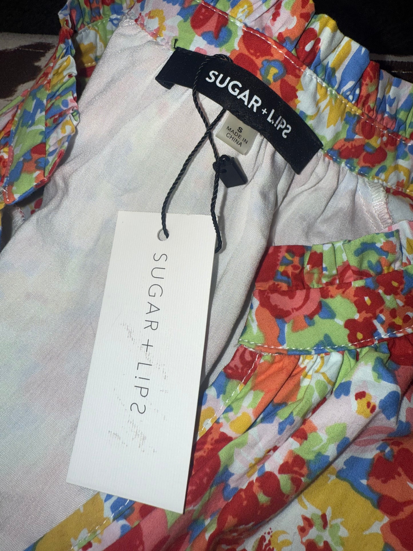 NWT Sugar + Lips (Small) Brand New Colorful Floral Long Sleeve V-Neck Midi Dress