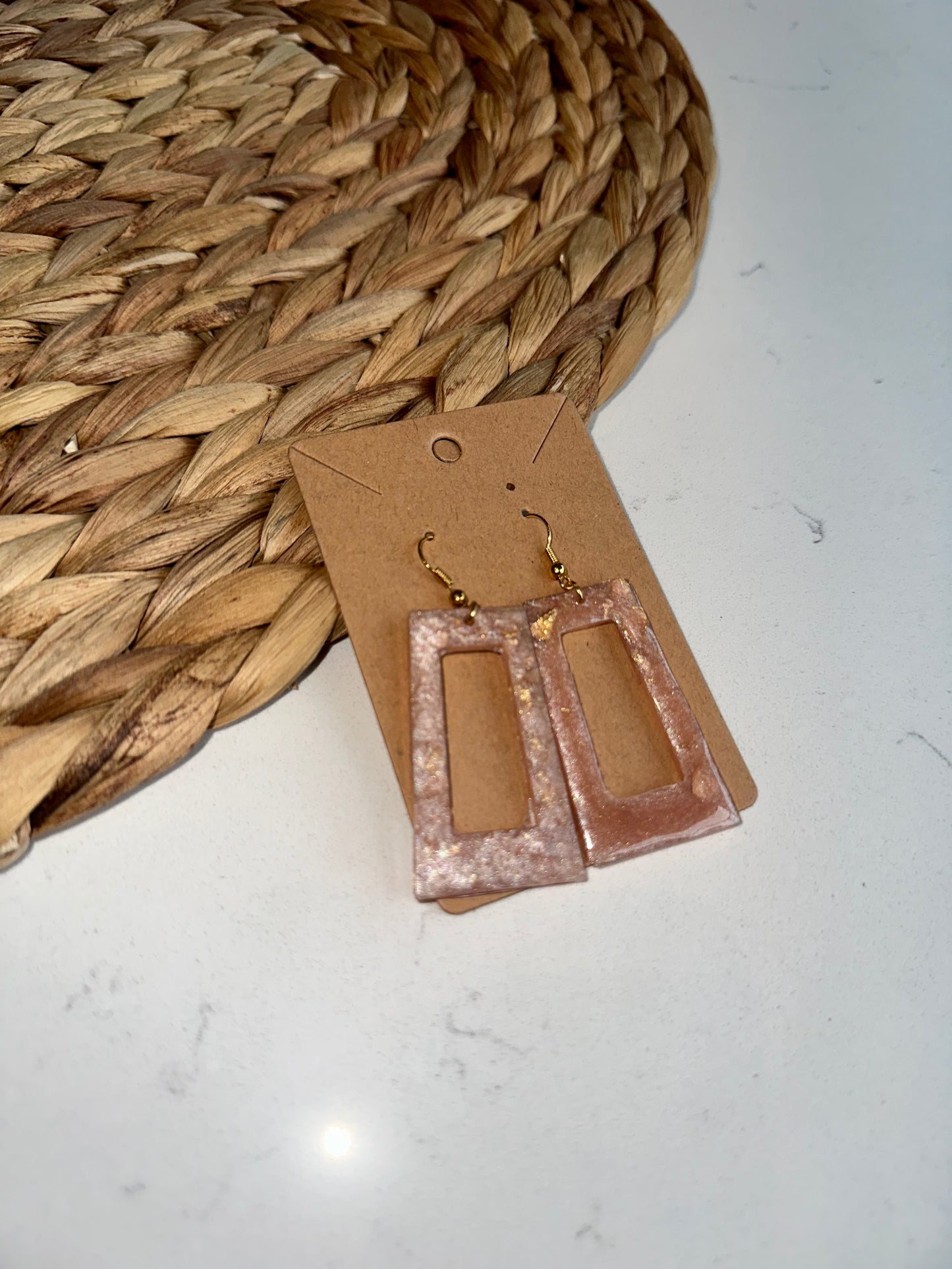 Brand New Handmade Blush Geometric Acrylic Earrings with Specs of Gold