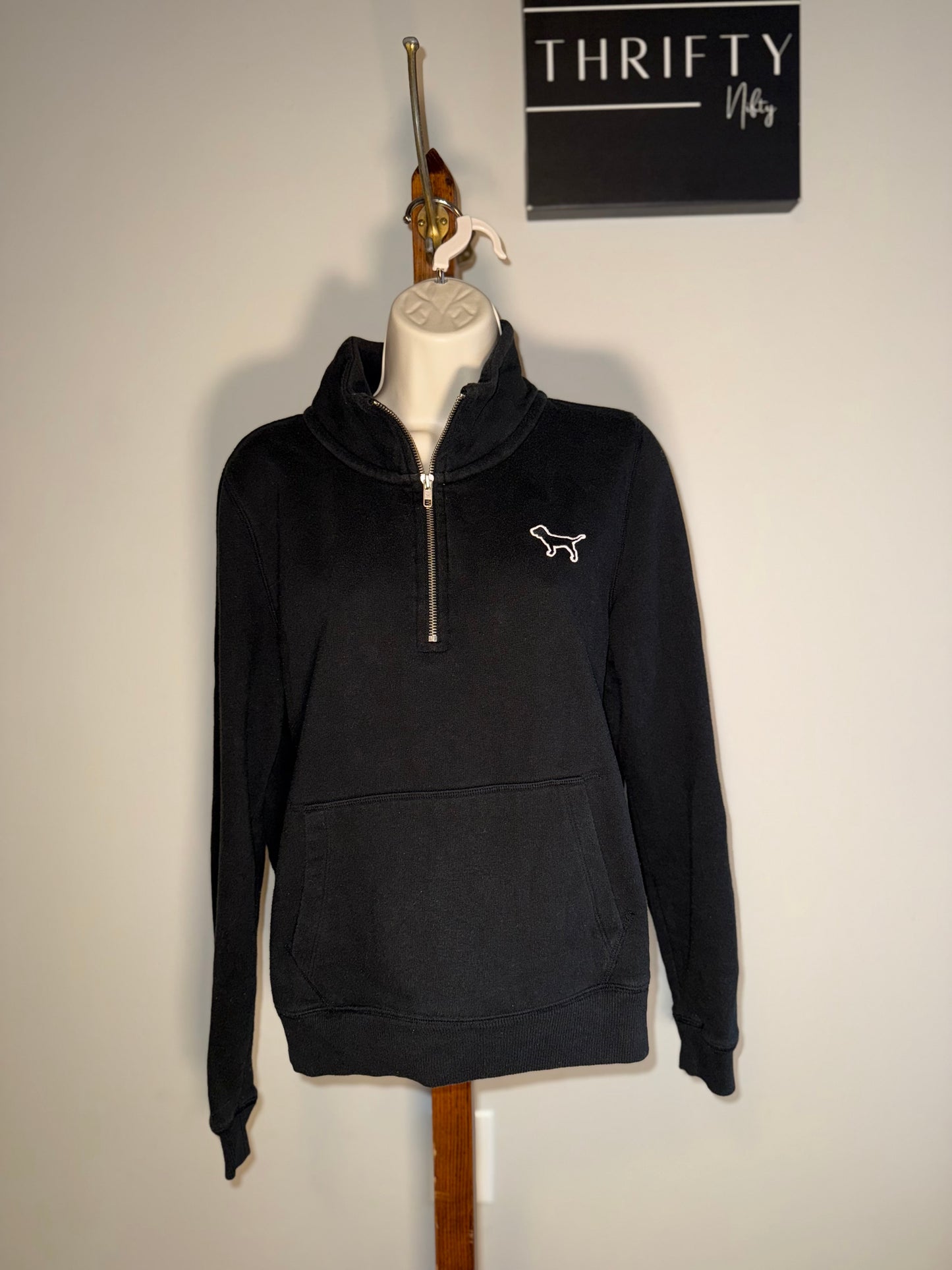 PINK Victoria's Secret (Medium) Black and White 3/4 Zip Up with Patched Logo