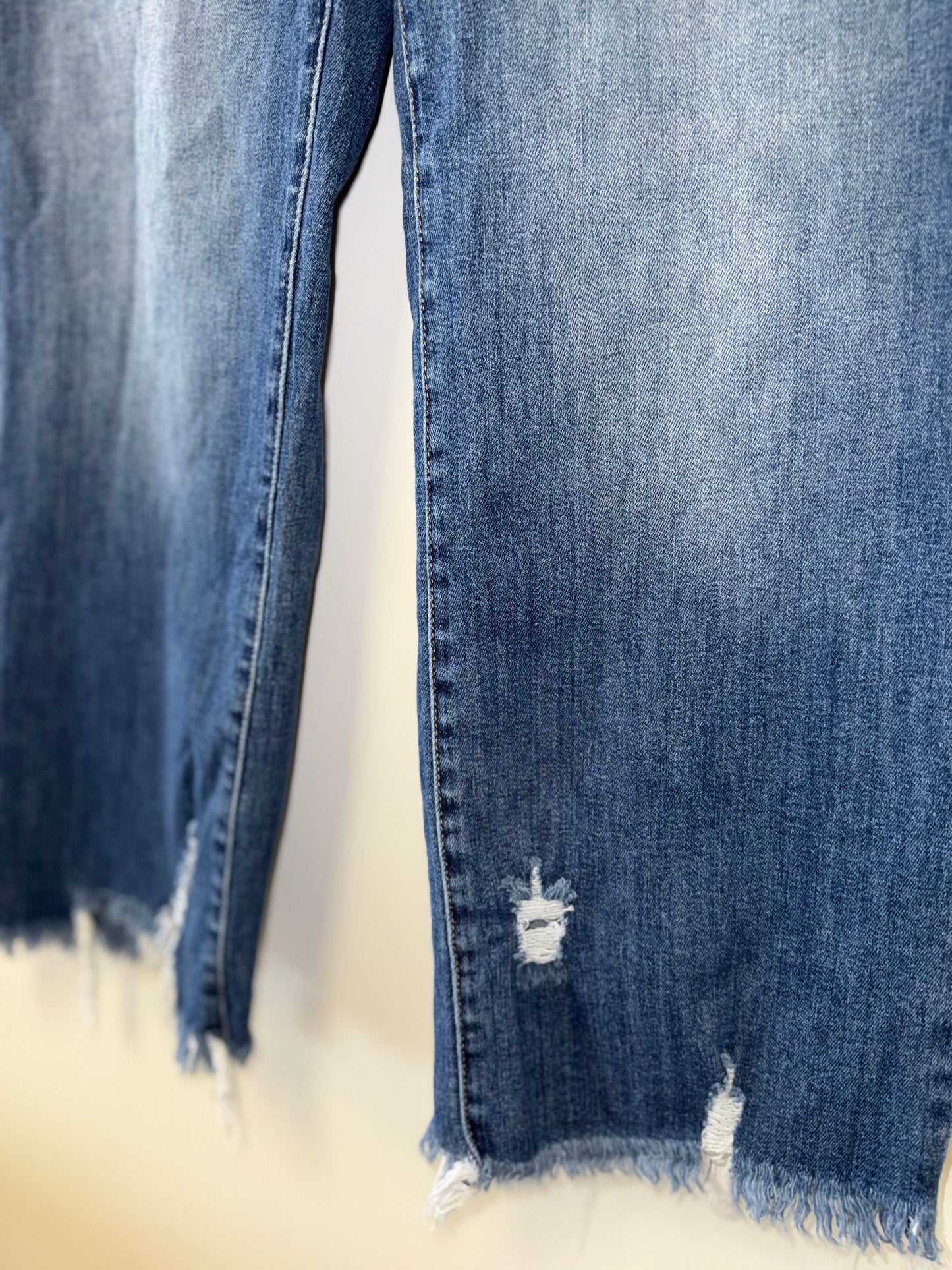 Risen Jeans (2XL) Blue Distressed Straight Leg Denim Jeans with Jeweled Pockets