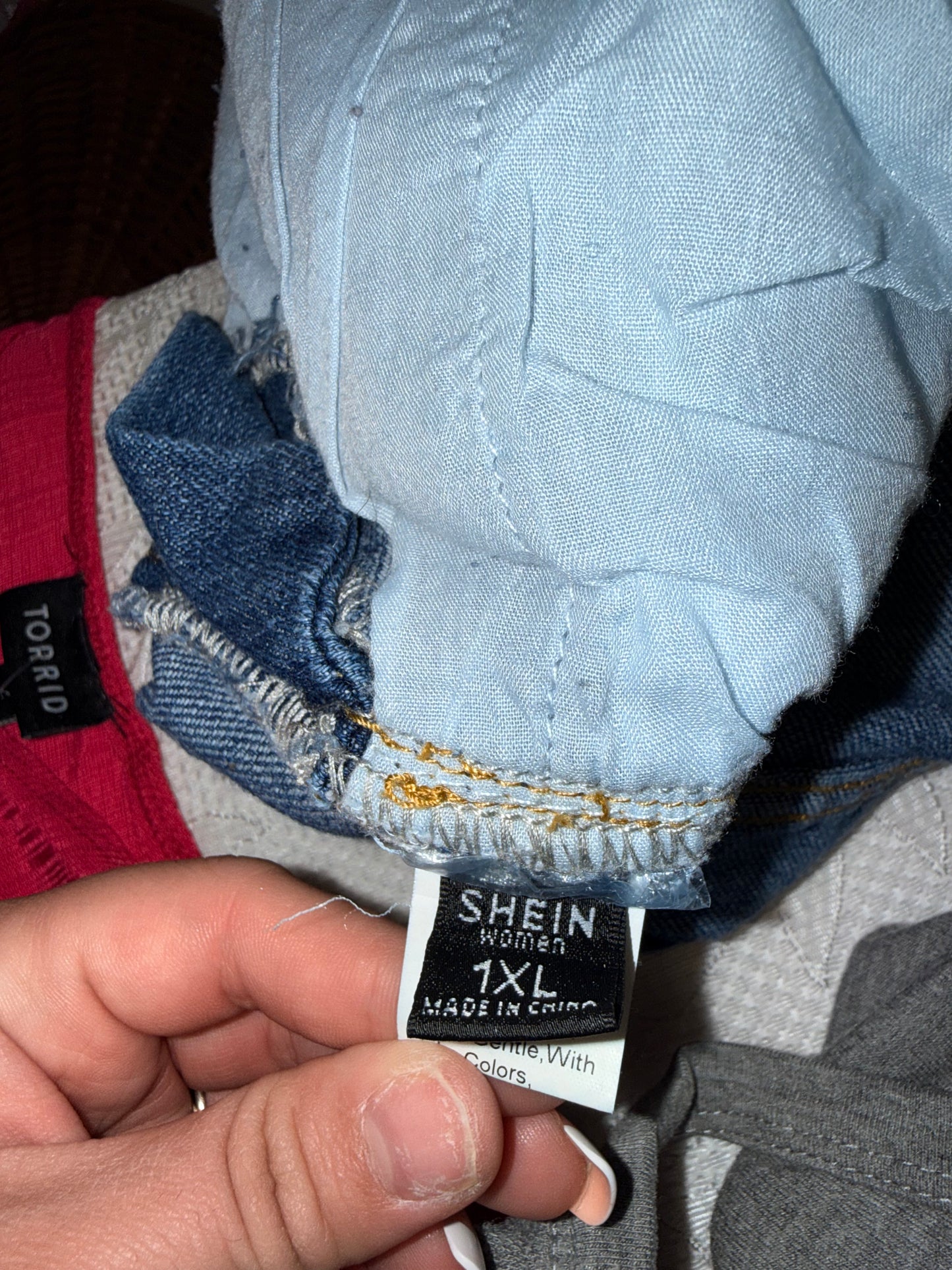 SHEIN (1XL) Blue Denim Overalls Shorts
