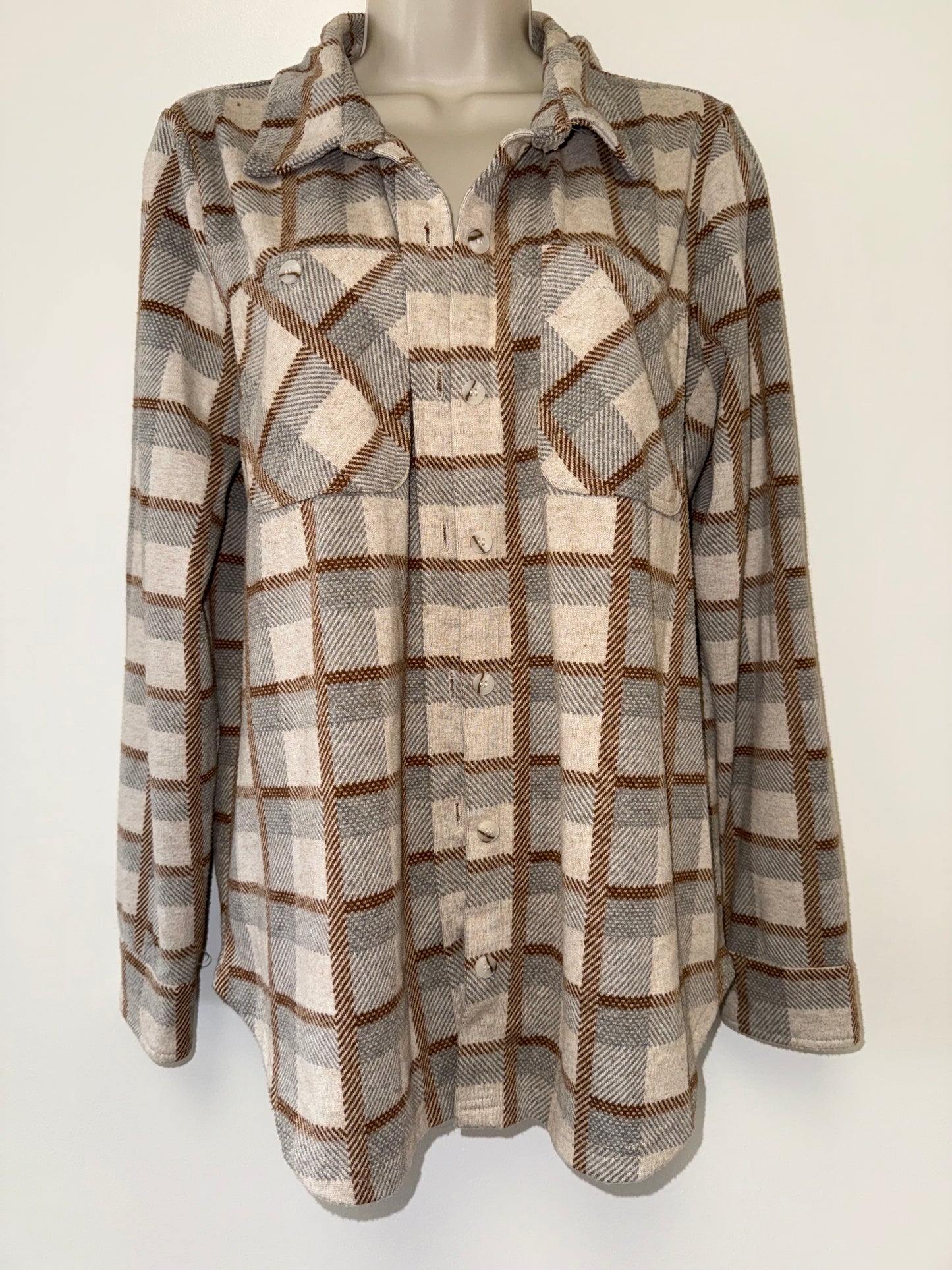 Thread & Supply (Medium) Brown Neutral Plaid Soft Shacket