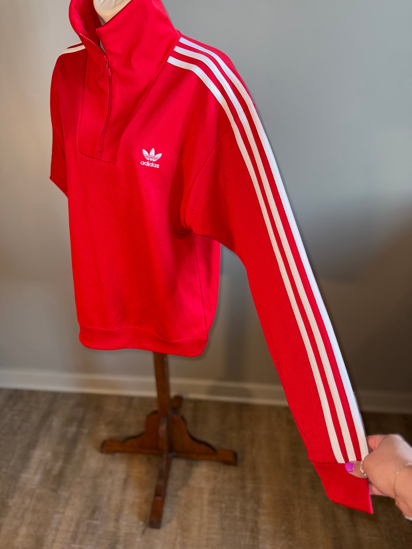 NWT Adidas (Small) Brand New Red 3/4 Zip Up High Neck Track Top Sweatshirt