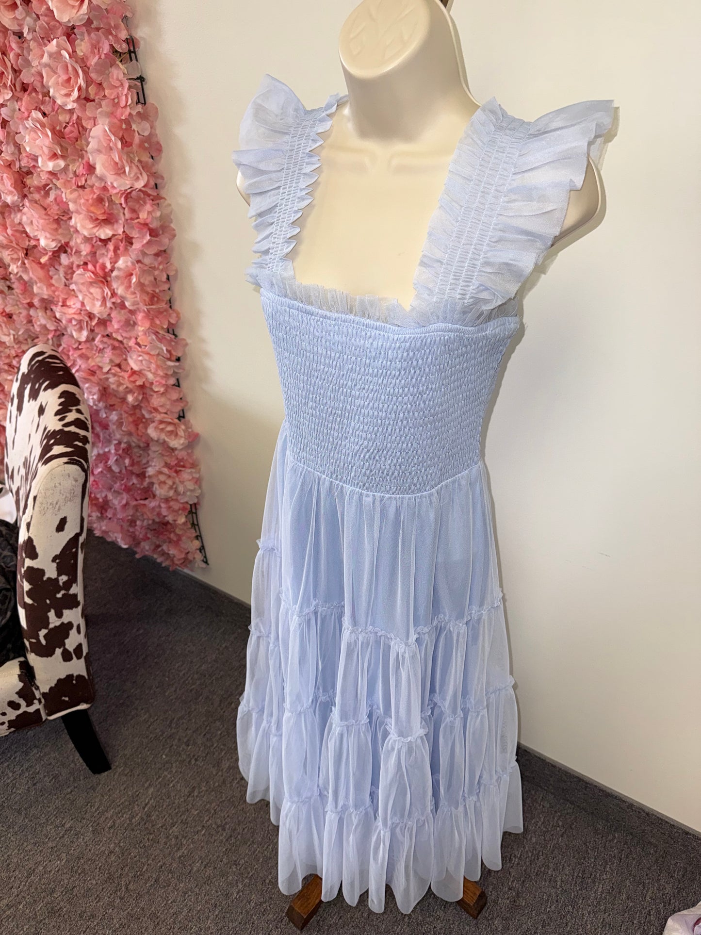 Baltic Born (XS) Light Blue Tiered Ruffle Skirt Tulle Maxi Dress