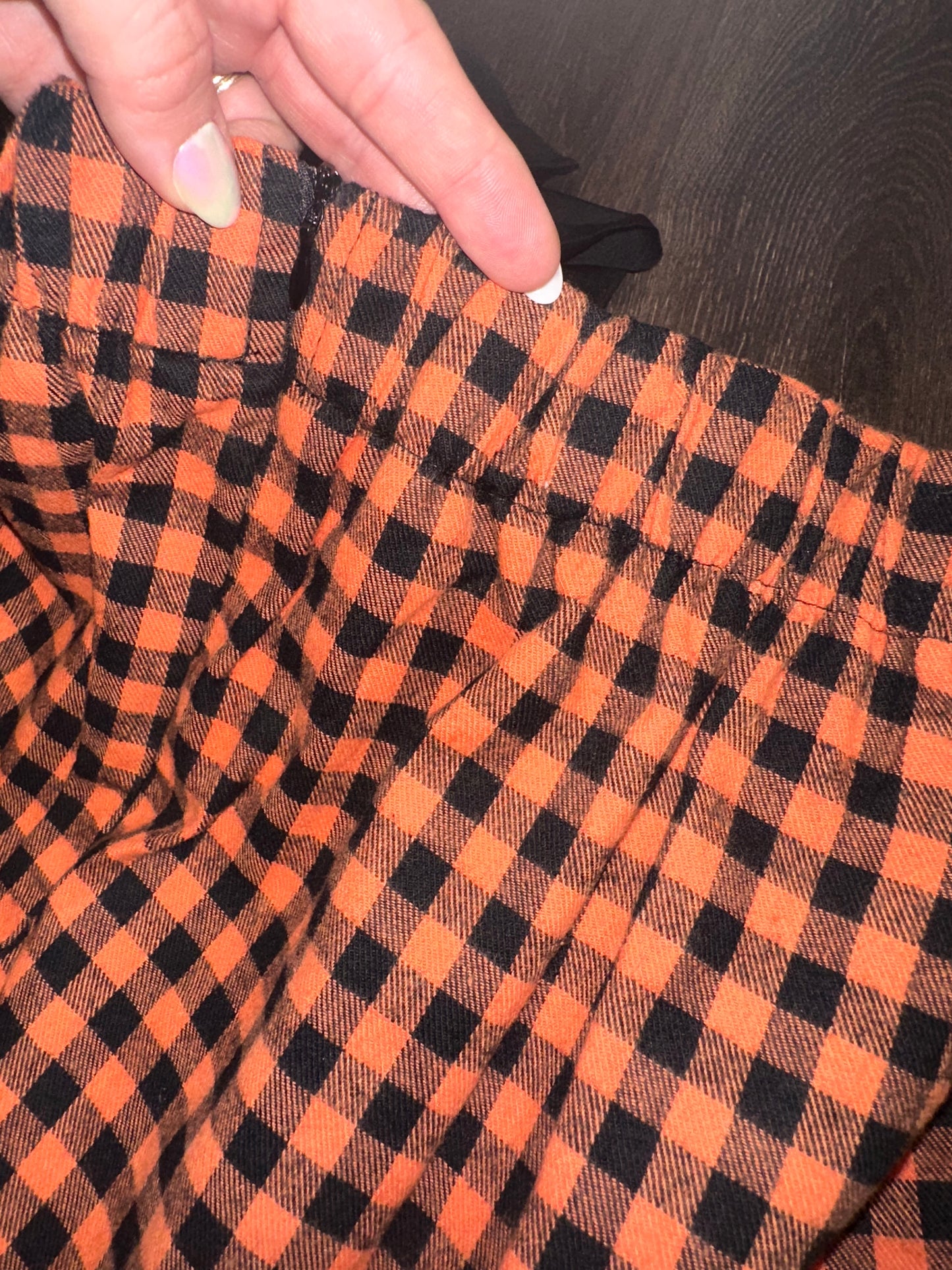 NWT Fancyinn (Small) Brand New Black//Orange Plaid Skirt with Bow