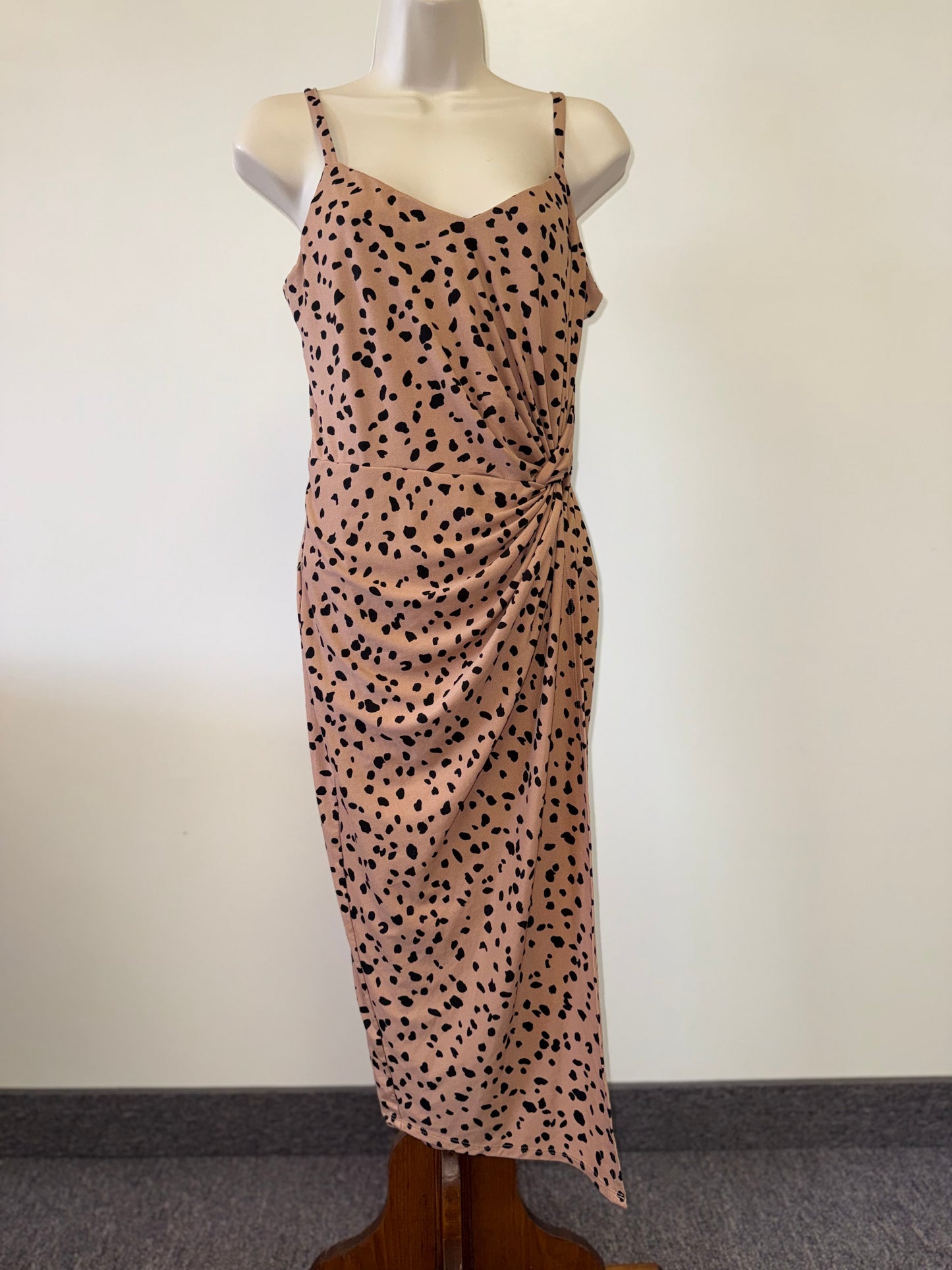 Nine Britton (Small) Neutral Cheetah Print Maxi Dress with Twist Front Detail