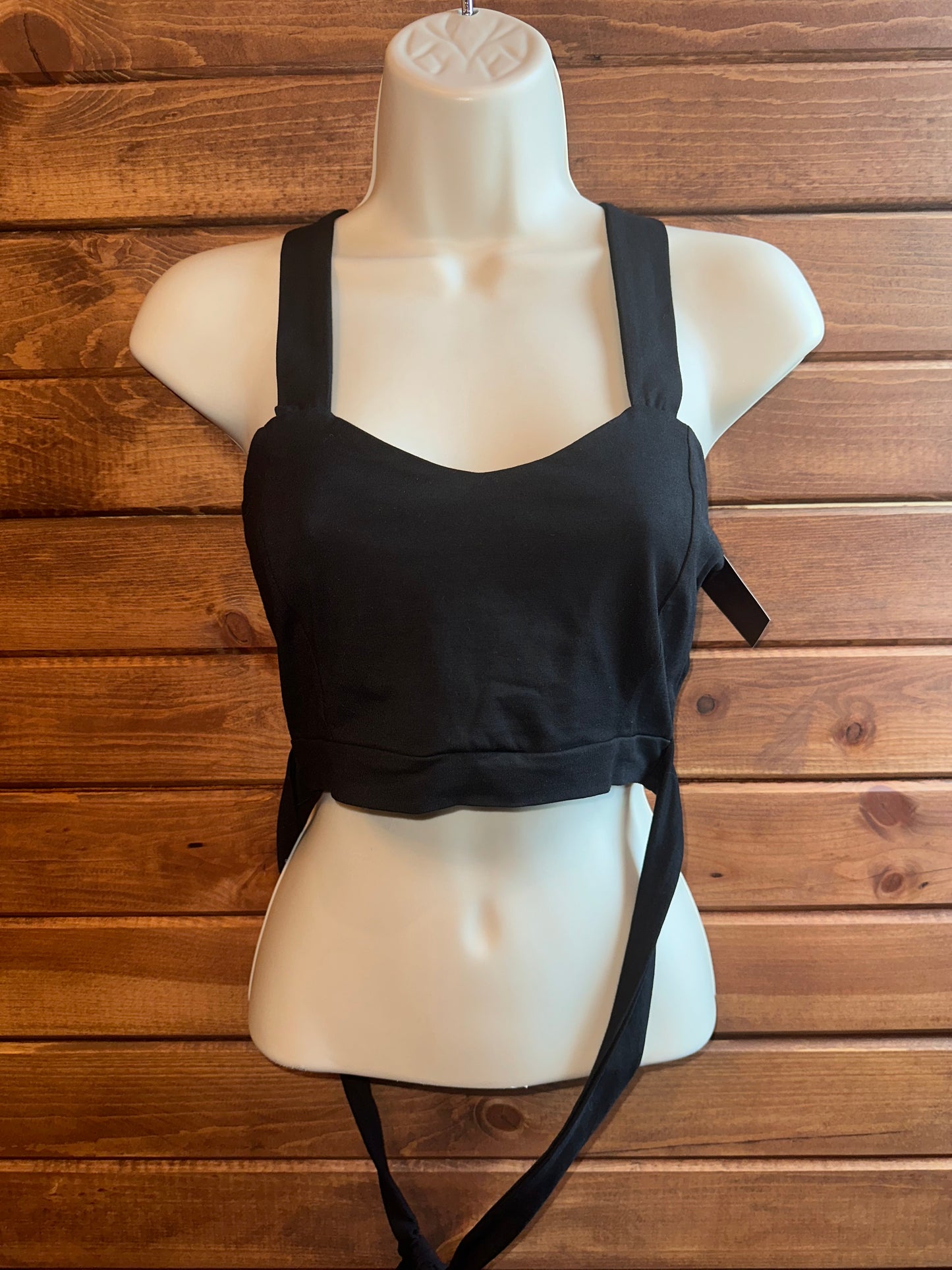 NWT Bei Si Dun (M/L) Brand New Black Criss Cross Back Crop Top with Tied Strap