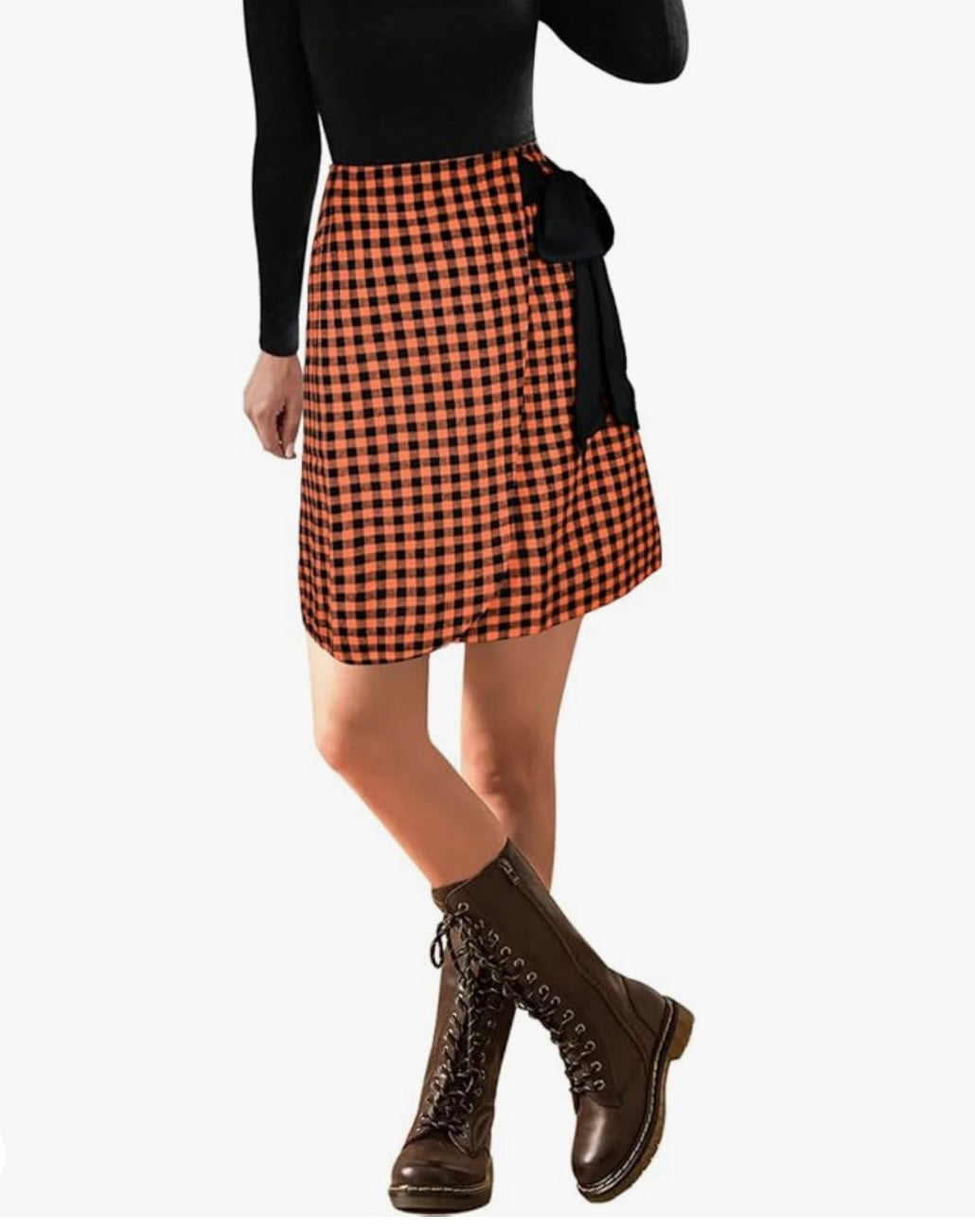 NWT Fancyinn (Small) Brand New Black//Orange Plaid Skirt with Bow