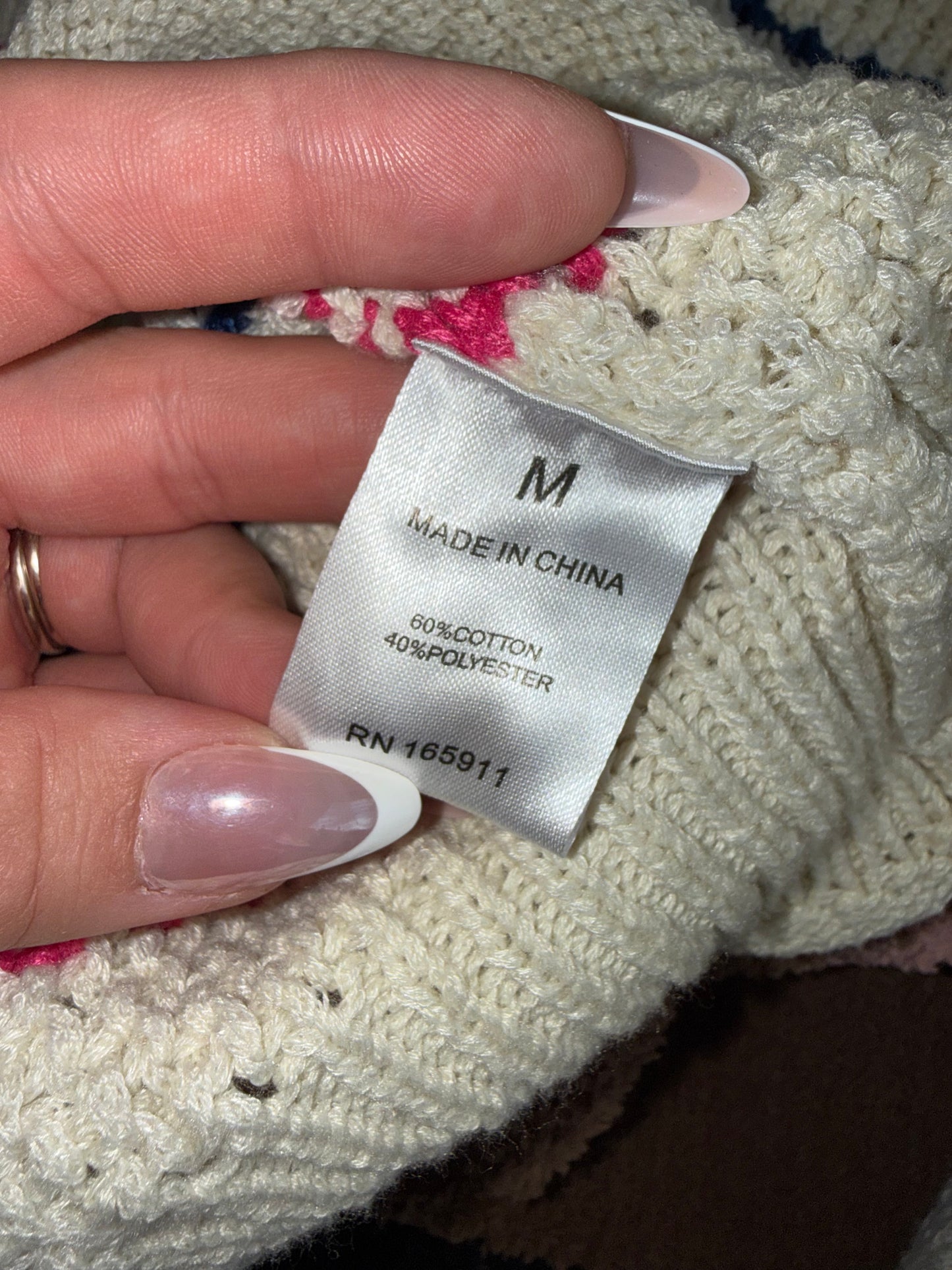 Grace + Karma (Medium) Cream Knit Sweater with Pink & Blue Stripes