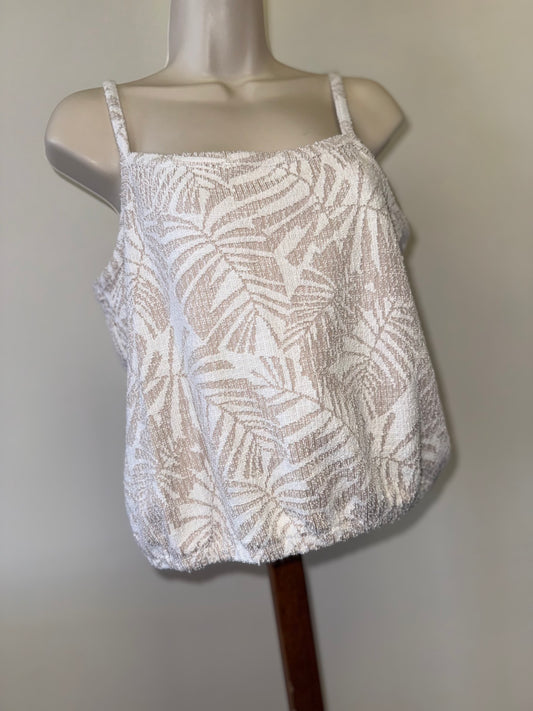 LOFT (Small) Cream/White Leaf Pattern Tank Top