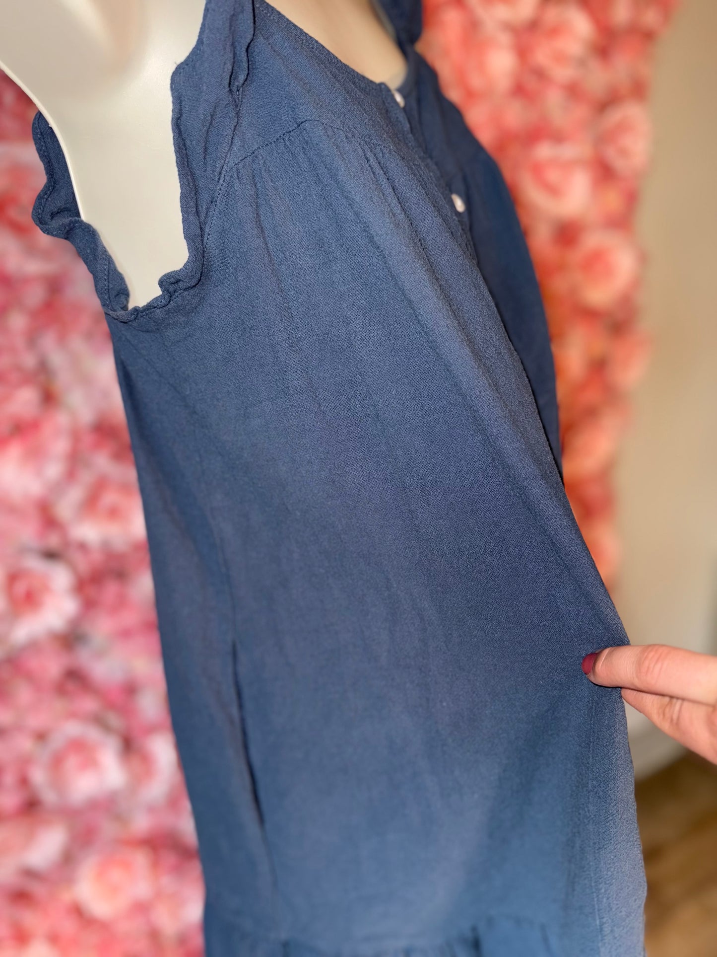 Universal Threads (XS) Blue Button Up Midi Dress with Ruffle Straps