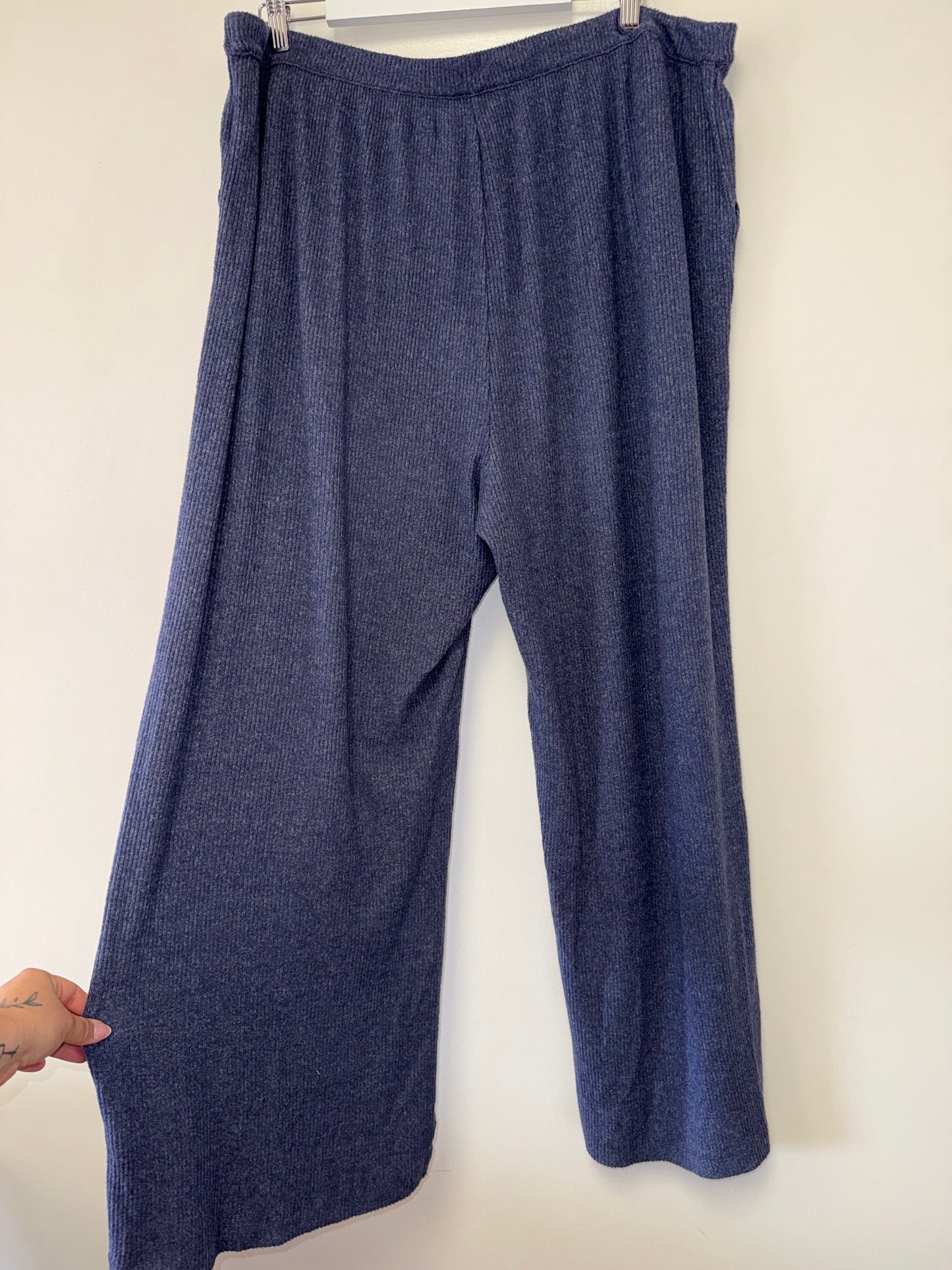 Aerie (XXL) Blue Soft Lounge Ribbed Wide Leg Pants with Pockets