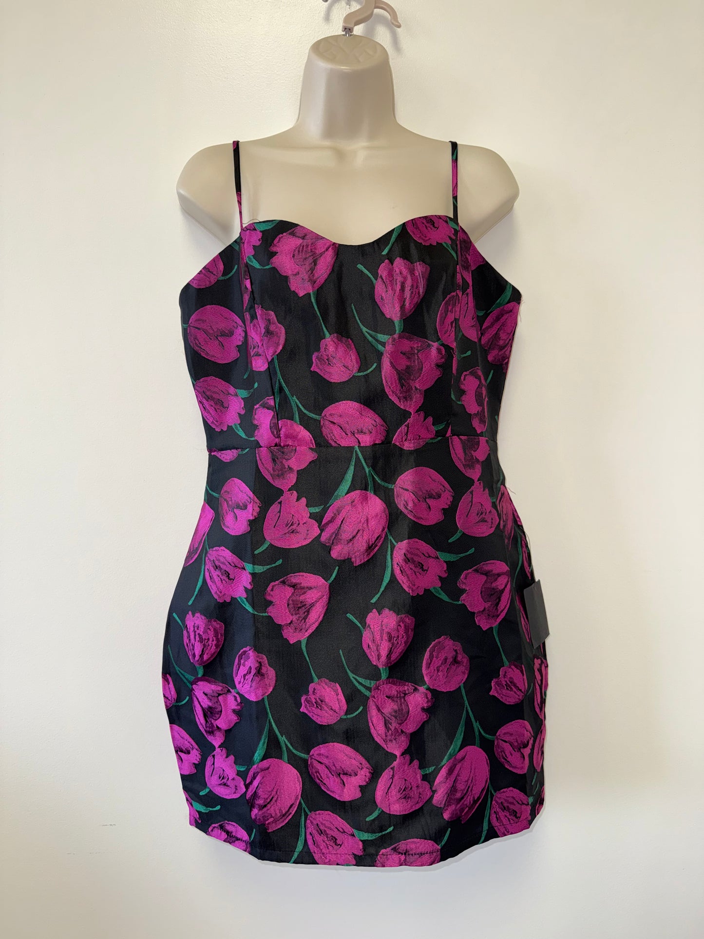 NWT Lululs (Large) Brand New Black and Purple Floral Formal Midi Dress