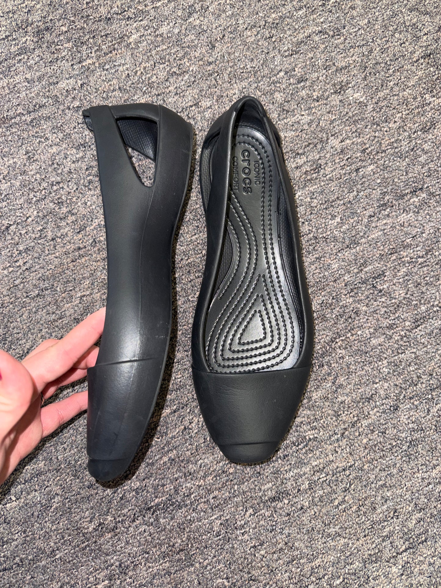 Crocs (10) Black Iconic Comfort Slip On Flats