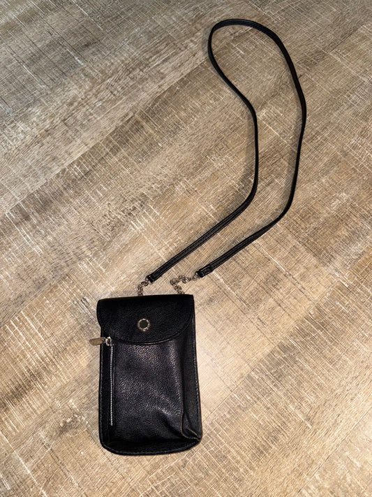 Black Leather Crossbody Bag with Chain Strap