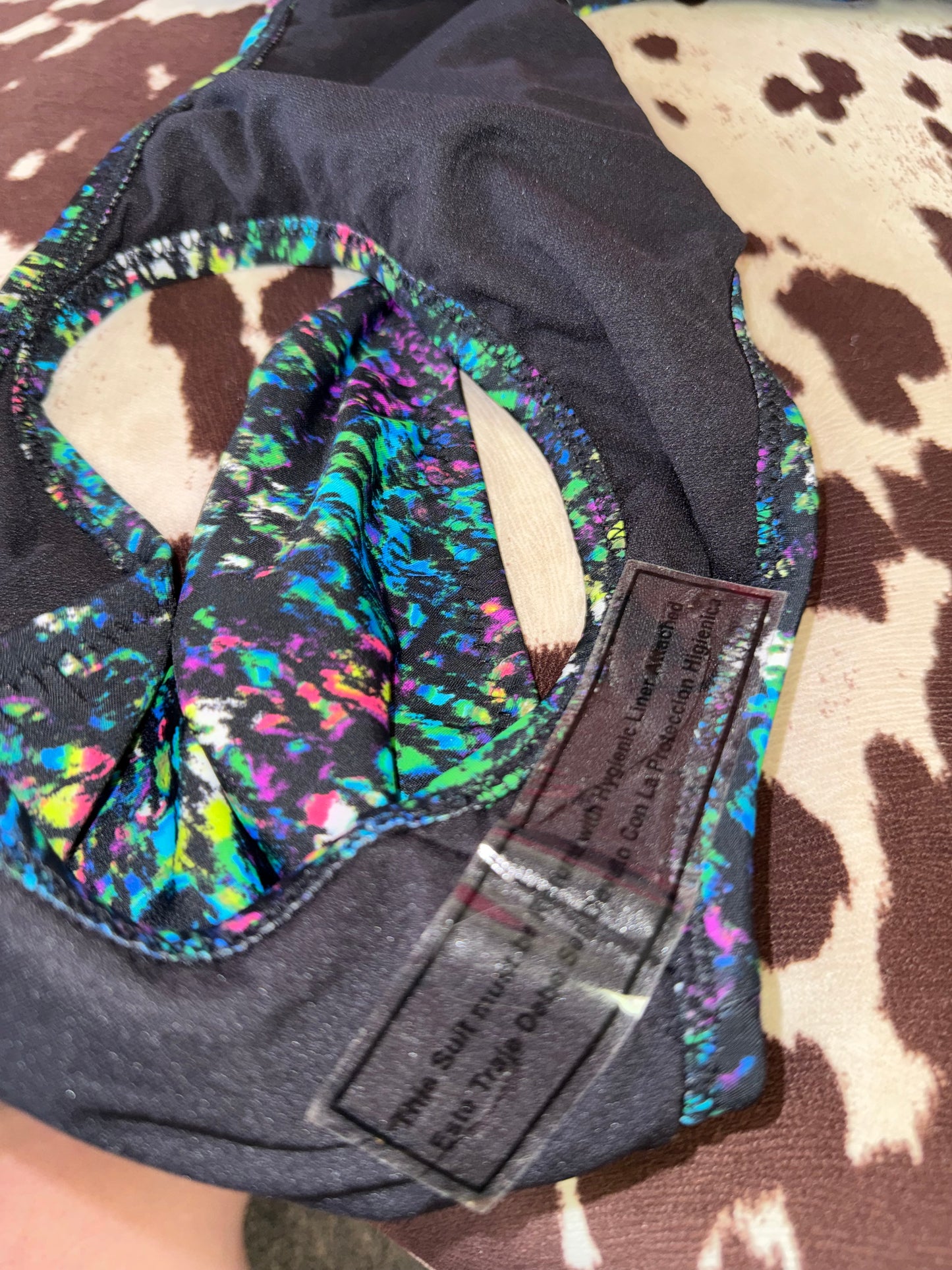 NWT Derek Lam (XS) Brand New Black w Colorful Pattern One Piece Cut Out Swimsuit
