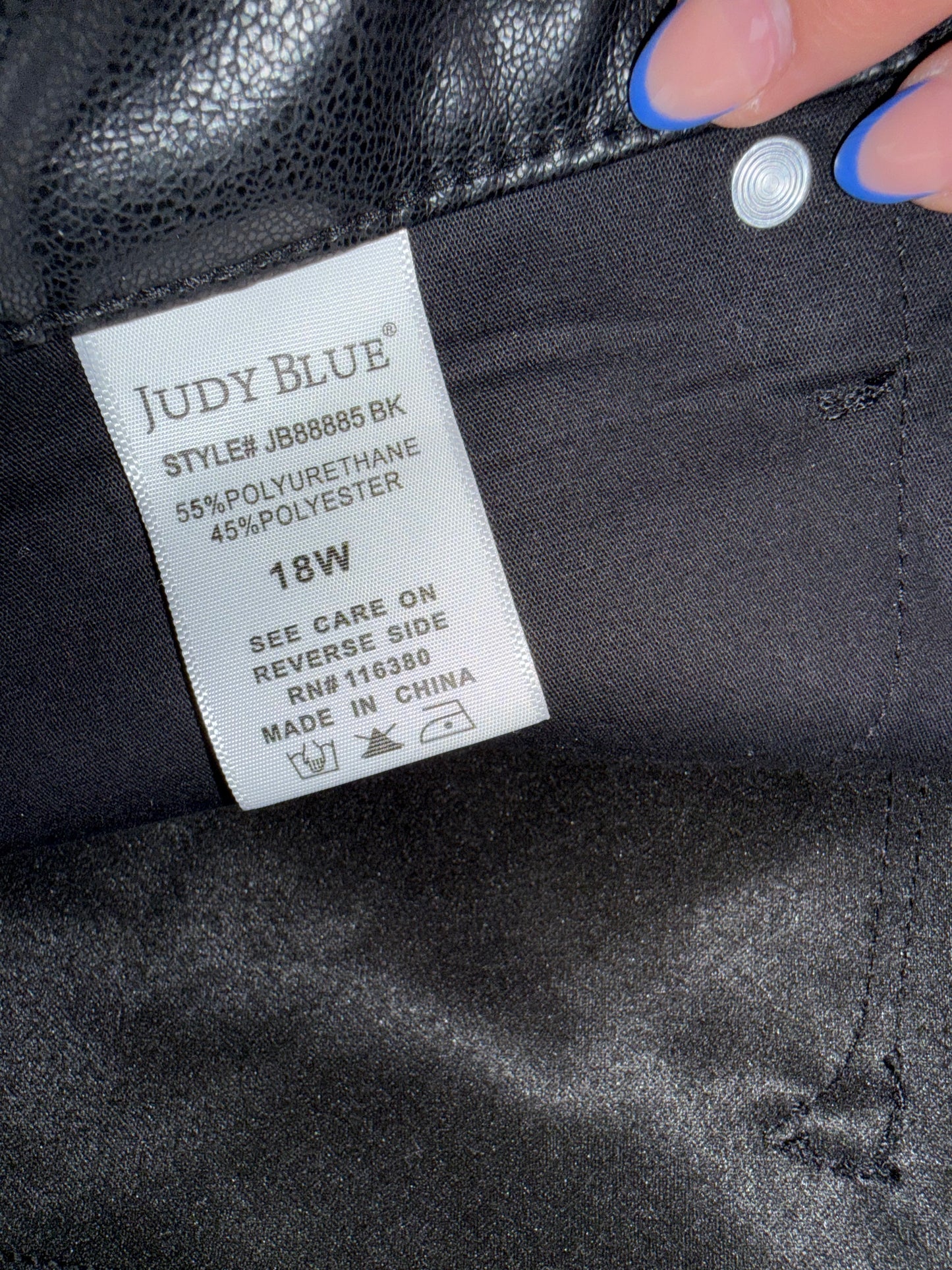 Judy Blue (18W) Black Faux Leather Bootcut Pants