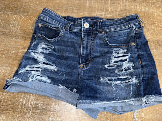 American Eagle (8) Distressed Denim Hi Rise Shortie Jean Shorts with Stretch