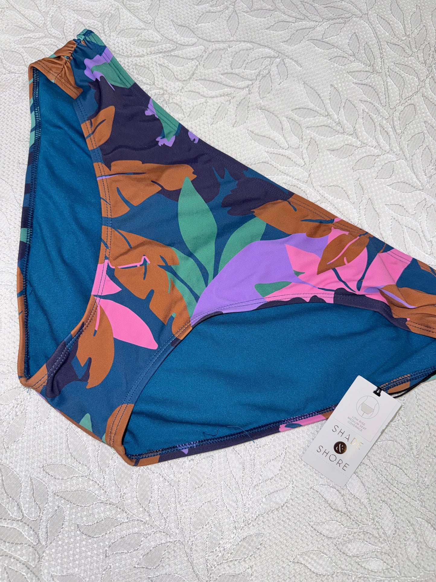 NWT Shade & Shore (XL) Brand New Teal Floral Low Rise Swim Bikini Bottoms