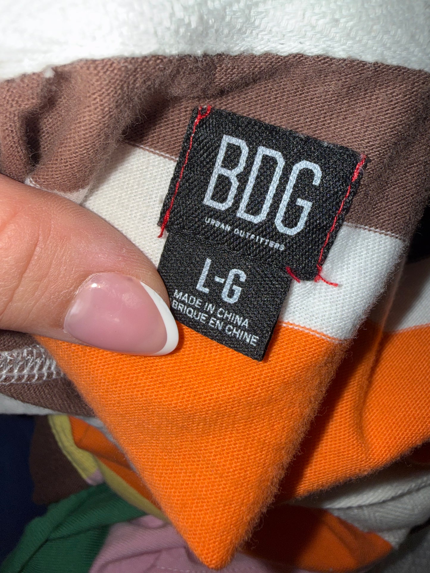 BDG (Large) Colorful Striped Cropped 3/4 Button Up Collared Long Sleeve Top