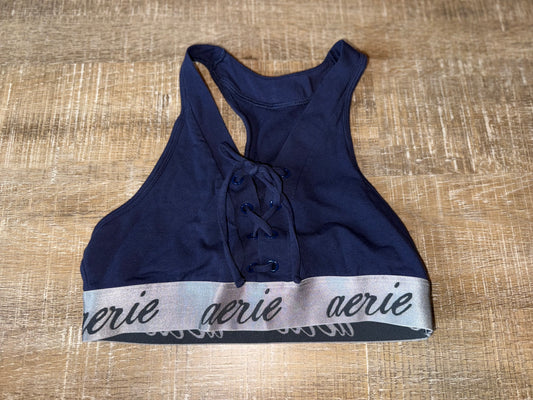 aerie (Small) Navy Blue Tied V-Neck Sports Bra