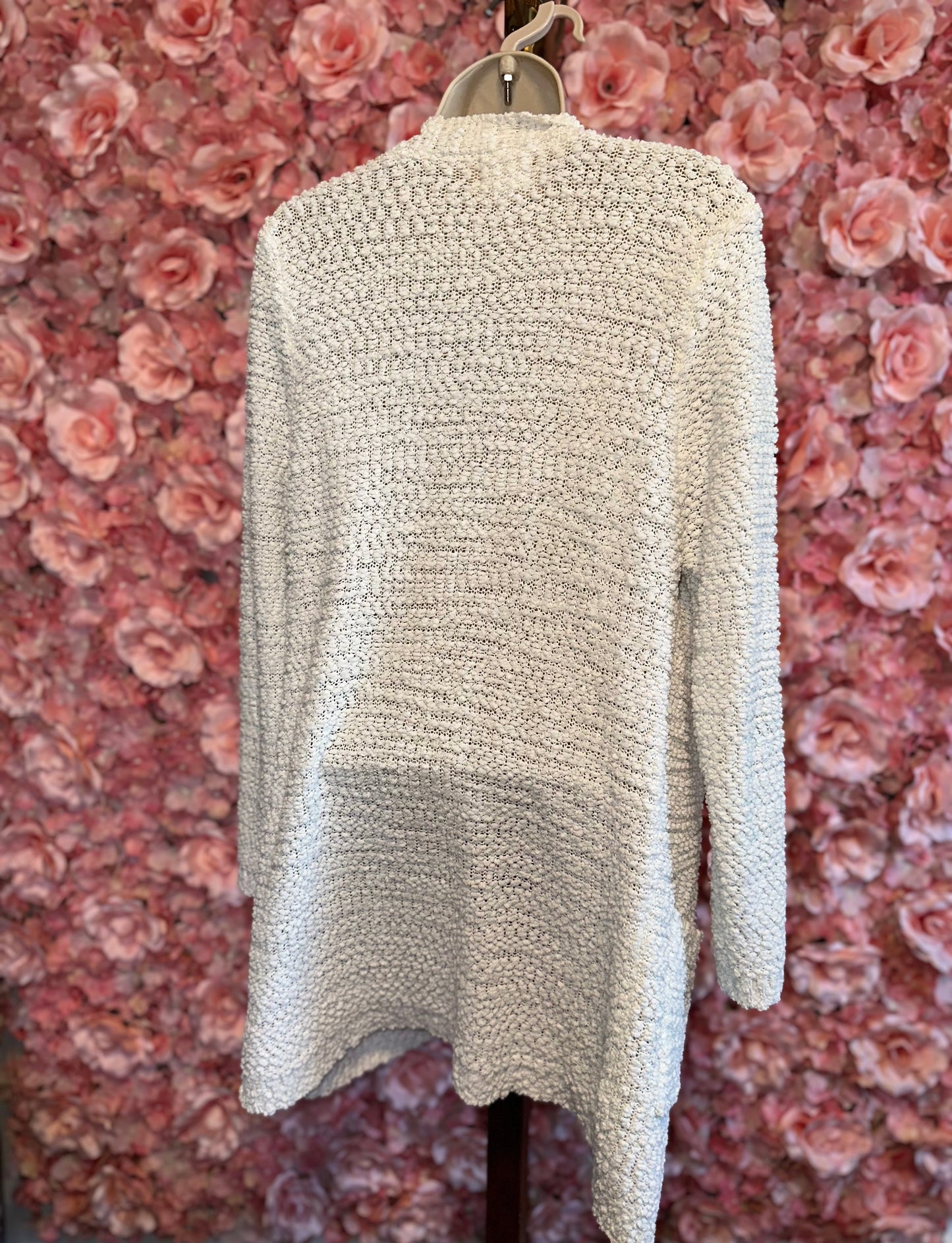 Sienna Sky (Small) White Fuzzy Knit Sweater Cardigan with Pockets