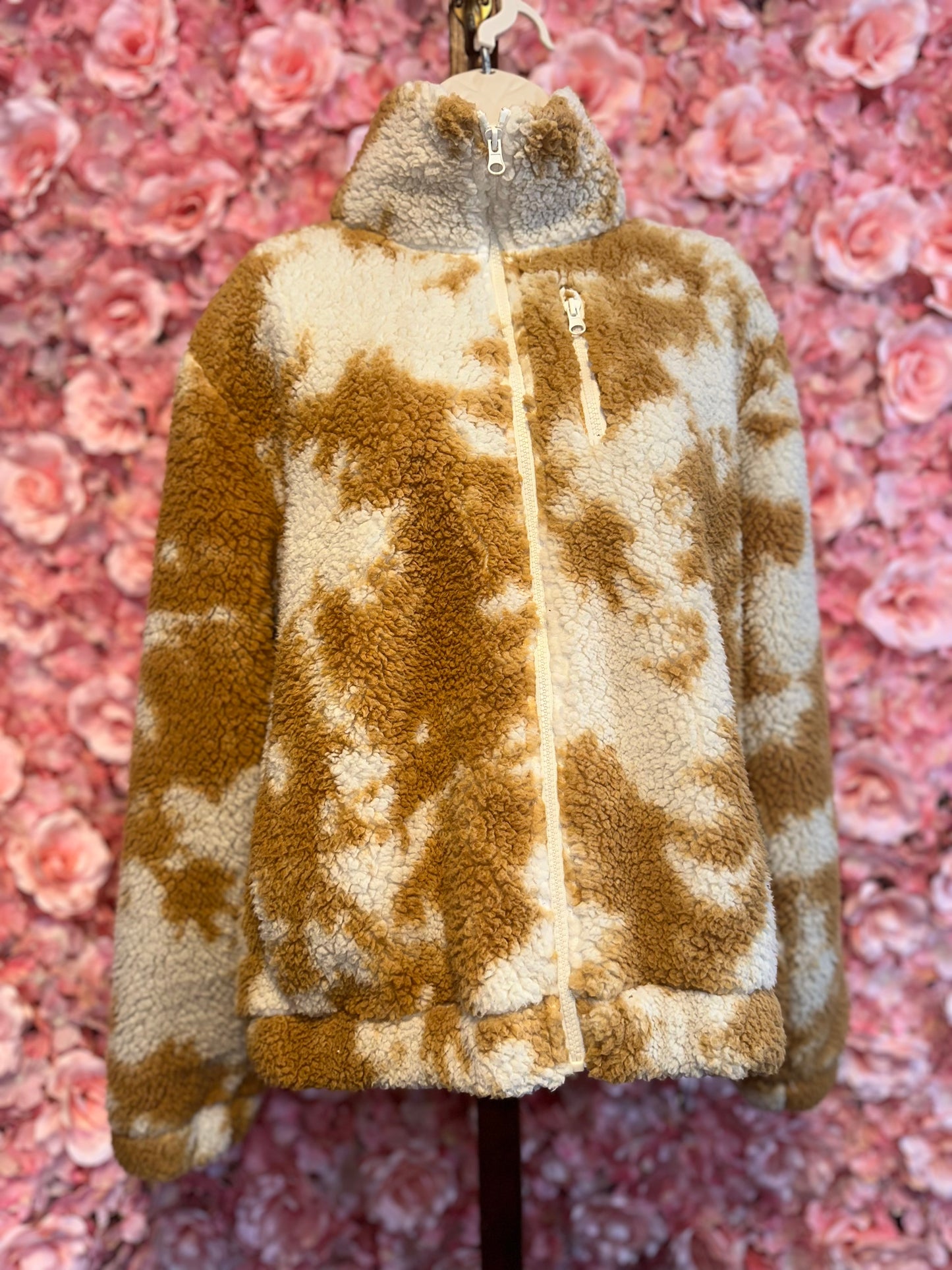 Betsey Johnson Performance (XS) Neutral Cow Print Sherpa Polyester Coat