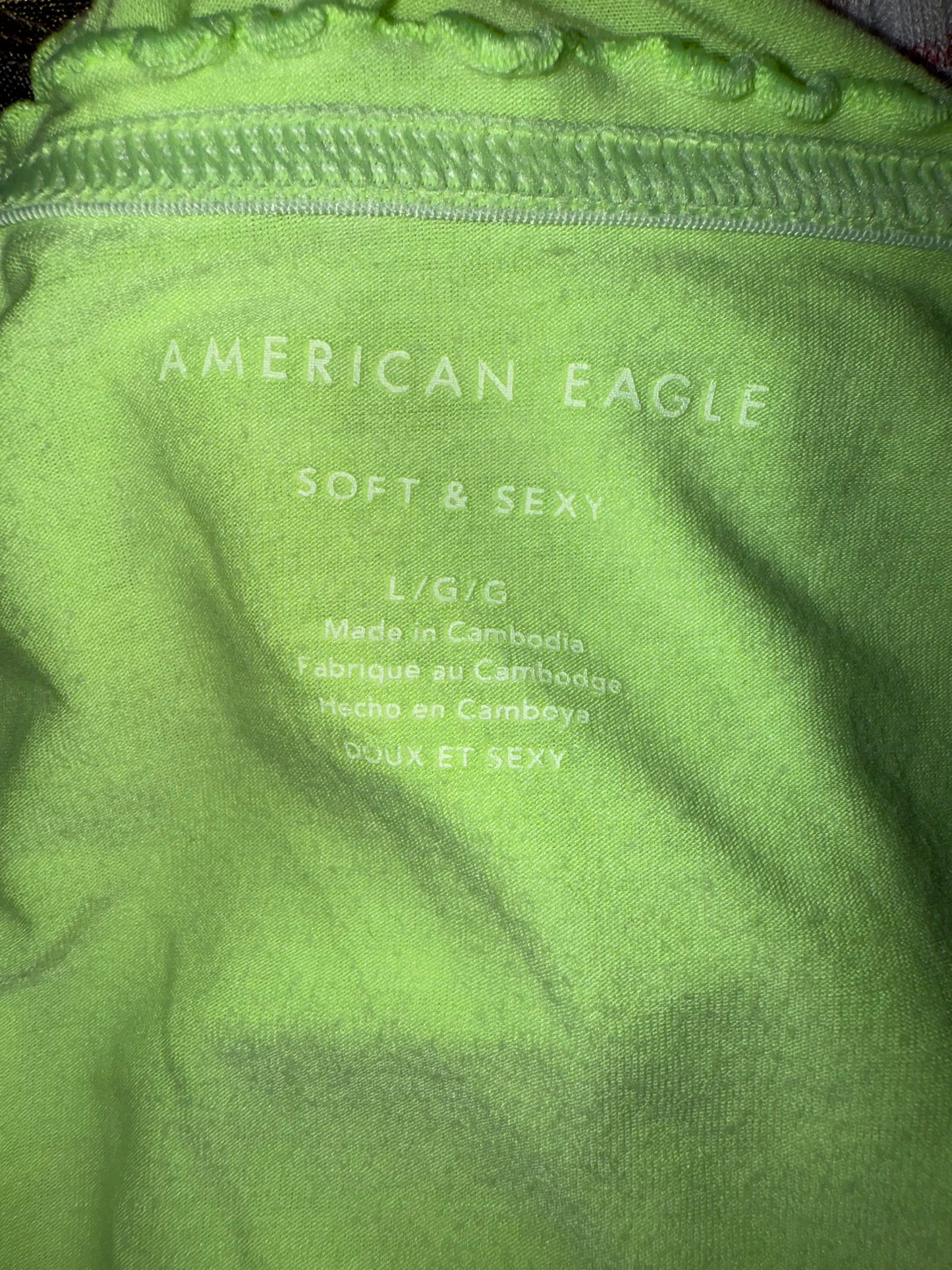 American Eagle (Large) Lime Green Soft & Sexy Cropped Tank Top with Ruffle Trim