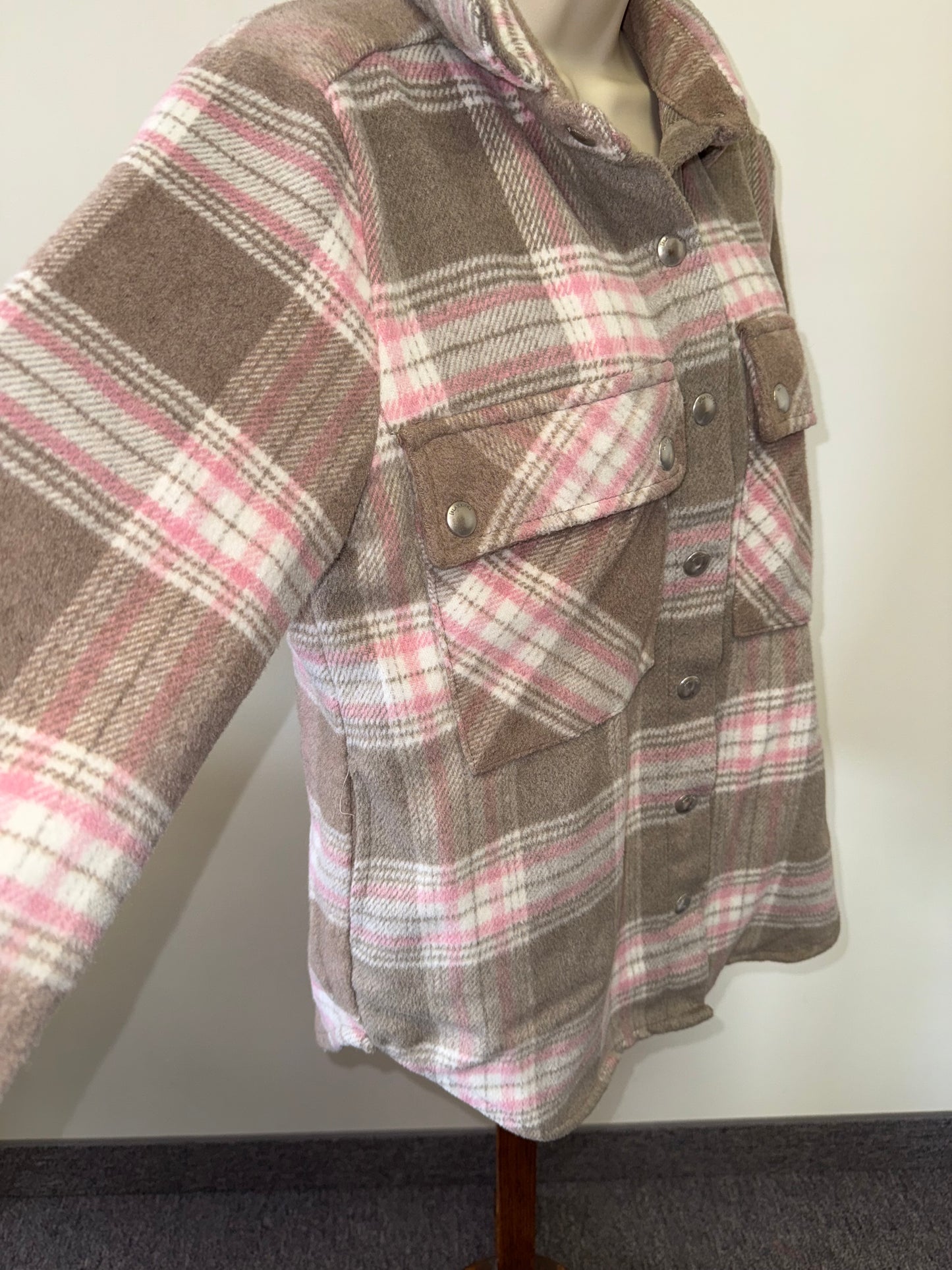 BLANKNYC (XS) Brown/Pink Plaid Button Up Shacket Coat