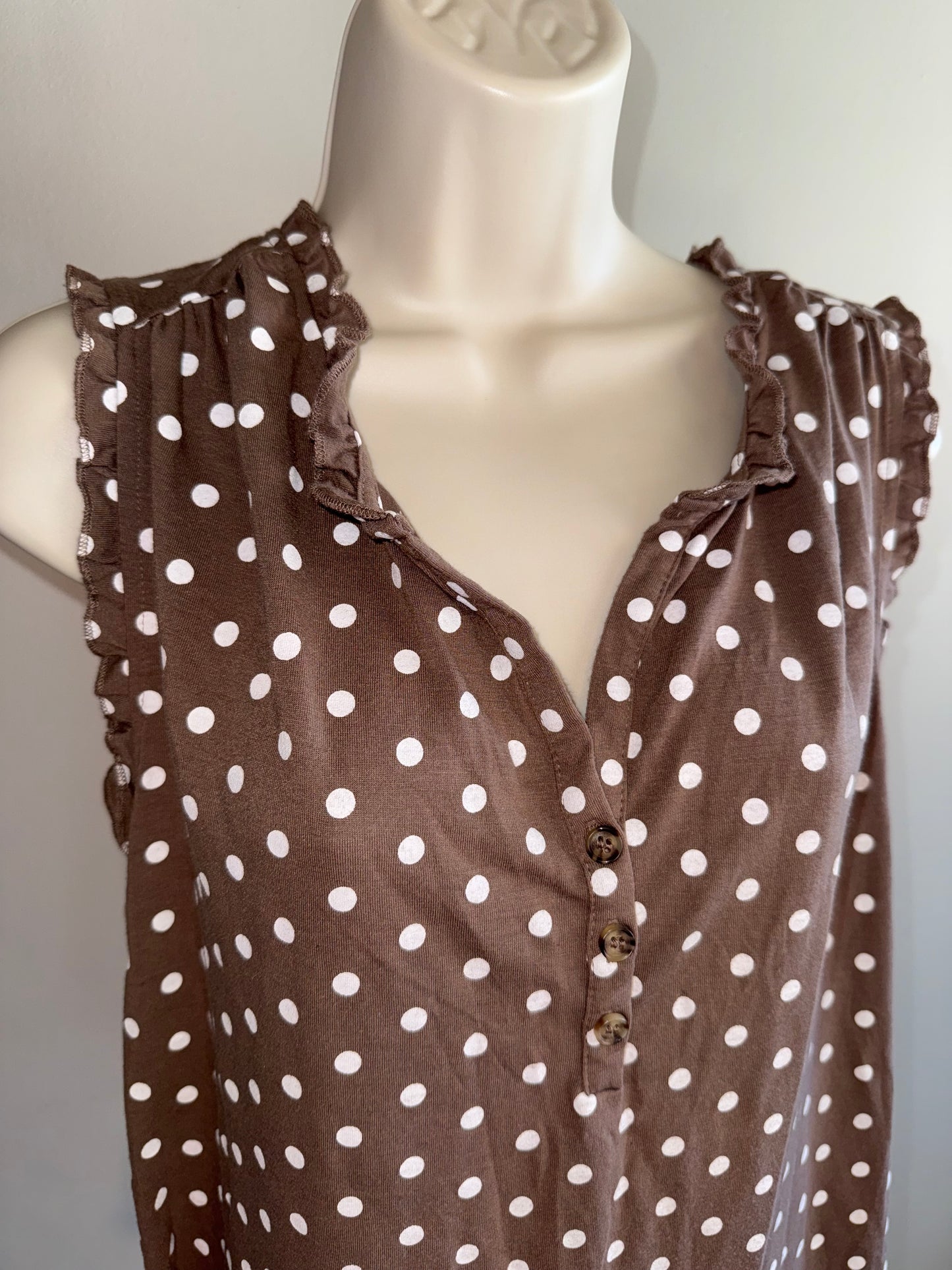 Lascana Venus (Large) Brown 3/4 Tank Top with White Polka Dotted Pattern