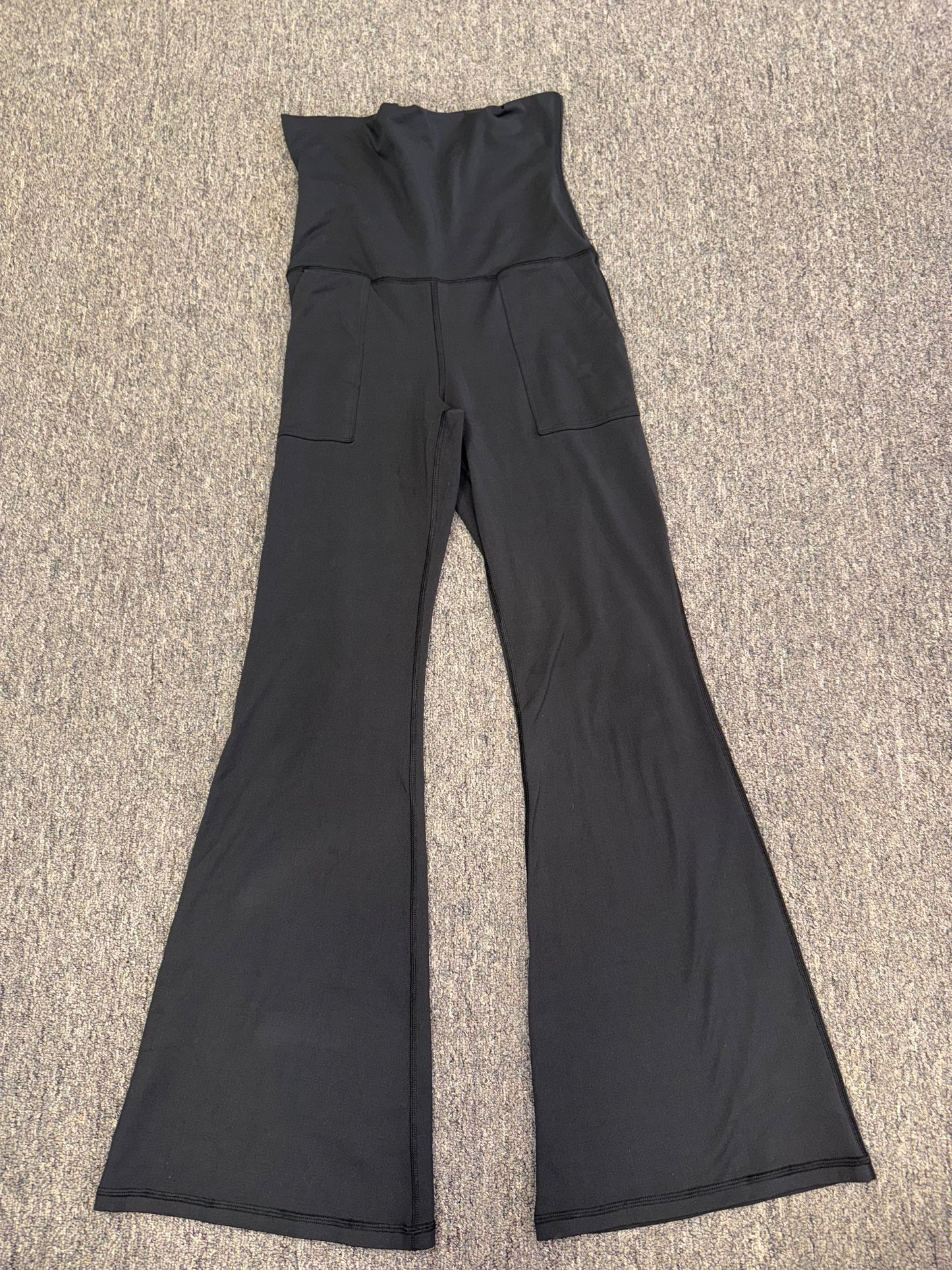 aerie (Medium) Black Foldover Hugger High Rise Flare Leggings with Pockets