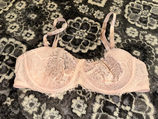Victoria's Secret Lined Balconette Pink Lace Sheer Lined Bra