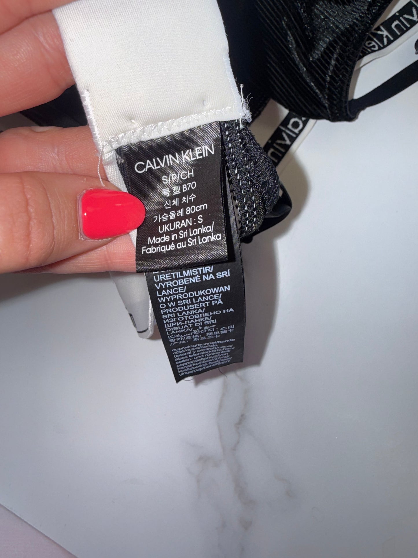 Calvin Klein (Small) Black Velour Ribbed Bralette with White Logo Band