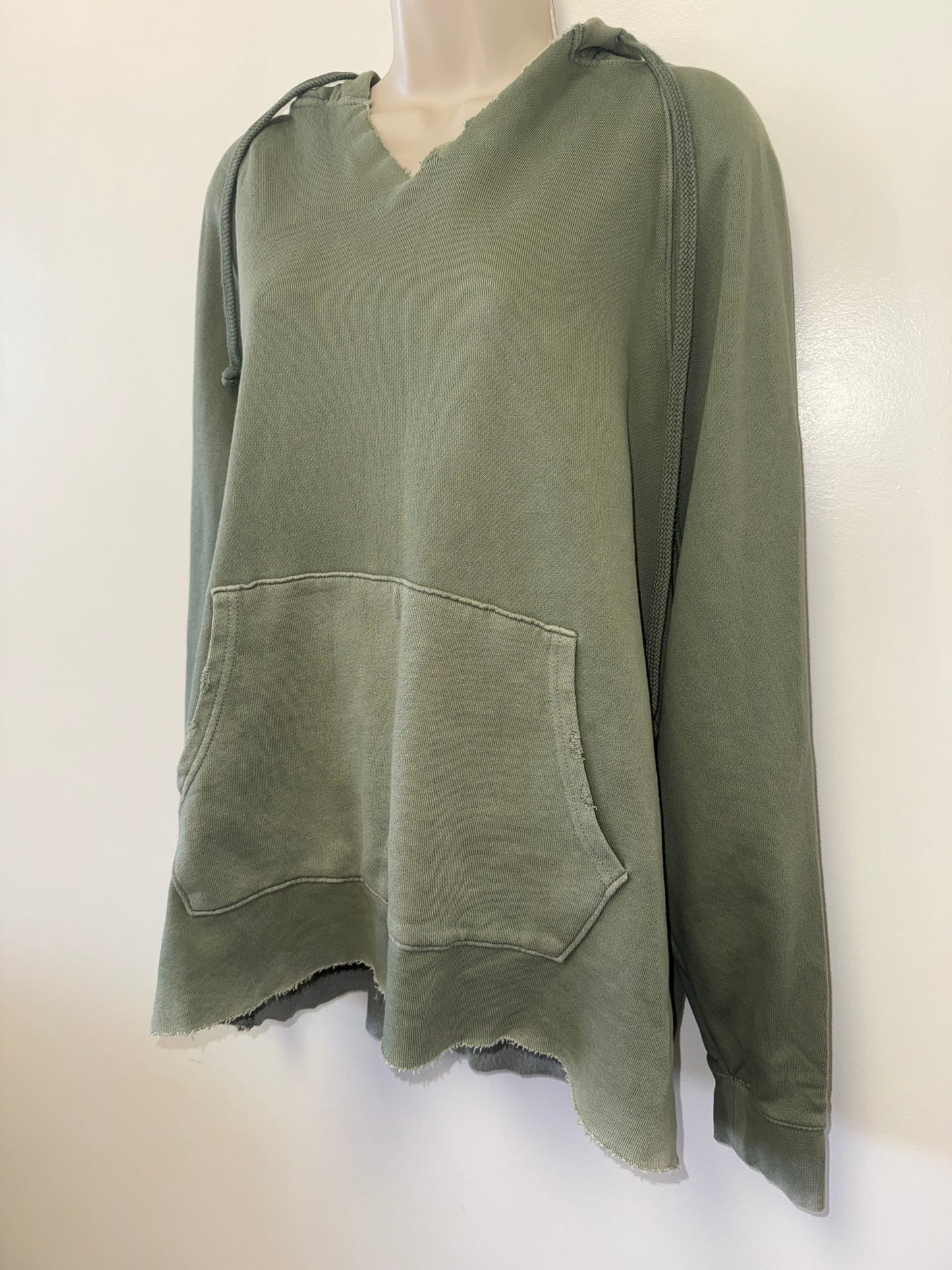 Aerie (Medium) Green Oversized Distressed V-Neck Hoodie