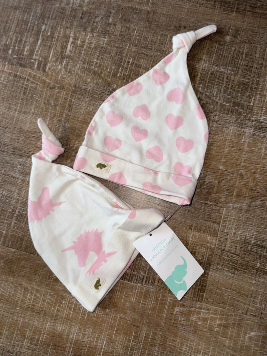 Layette by Monica + Andy (OS) Brand New Unicorn and Heart Pattern Baby Hats