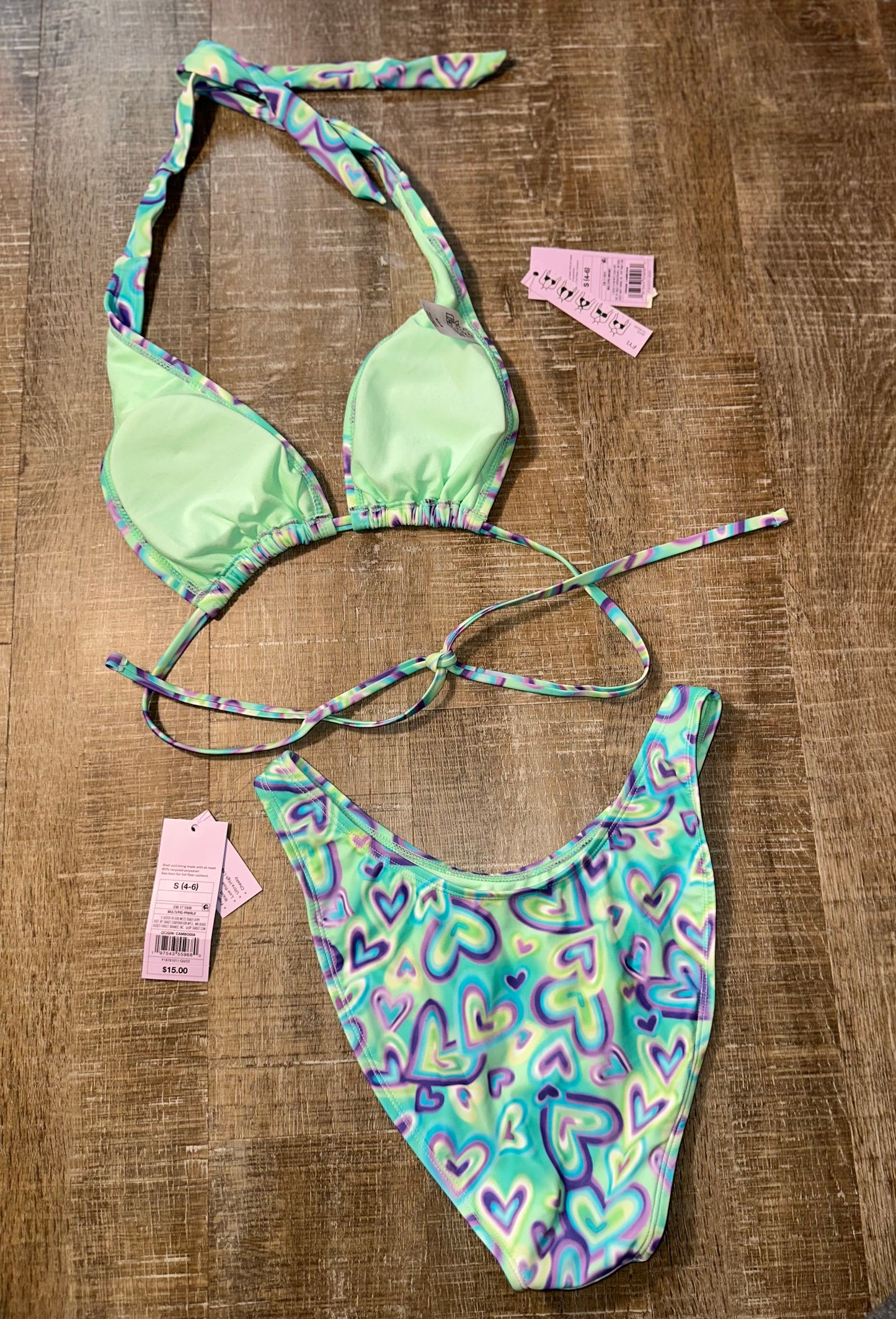 NWT Wild Fable (Small) Brand New 2 Piece Neon Heart Pattern Bikini Set
