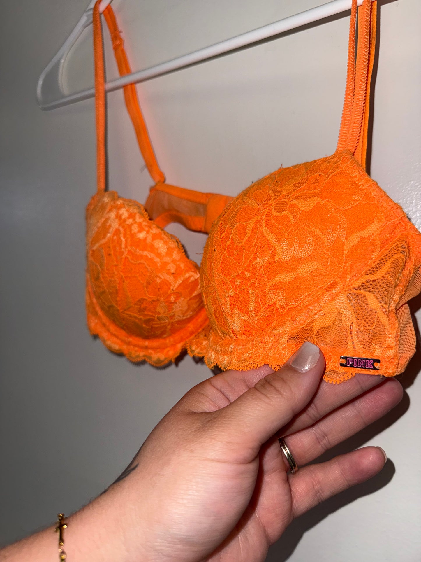 PINK Victoria's Secret (32B) Neon Orange Date Push Up Bra