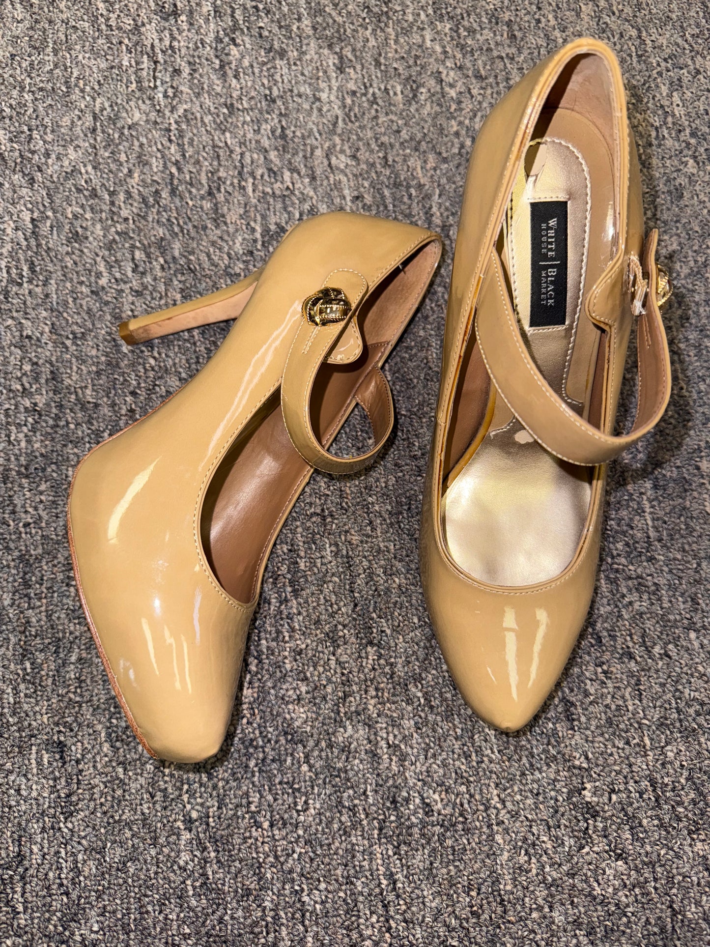 White House Black Market (7 1/2) Tan High Heels with Buckle Strap