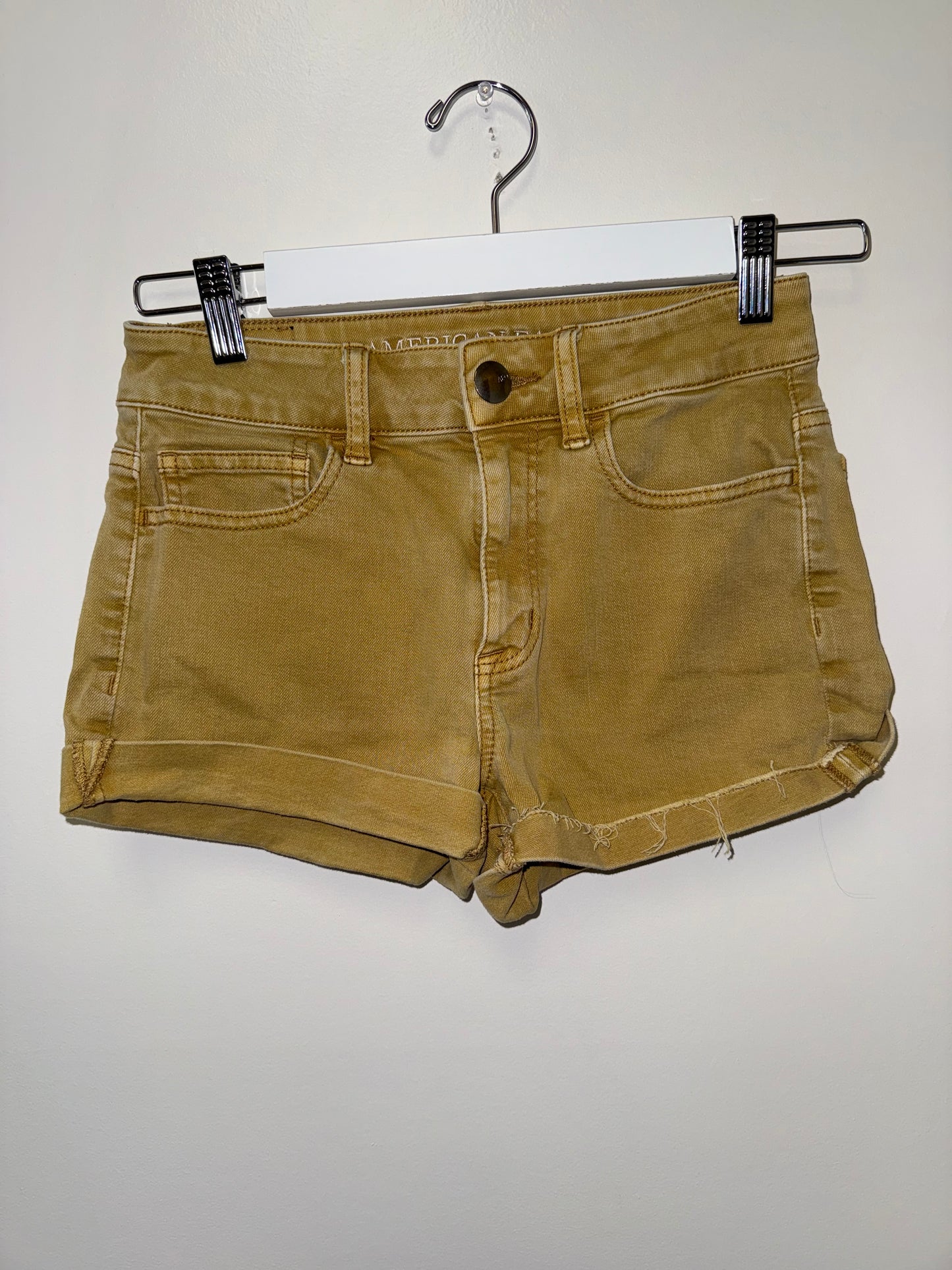 American Eagle (2) Mustard Yellow Hi Rise Shortie with Super Super Stretch